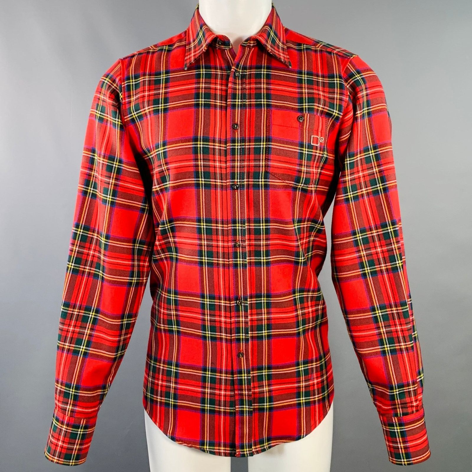 Dsquared2 DSQUARED2 Red MultiColor Wool Button Up Long Sleeve Shirt Size US M / EU 48-50 / 2 - 1 Thumbnail