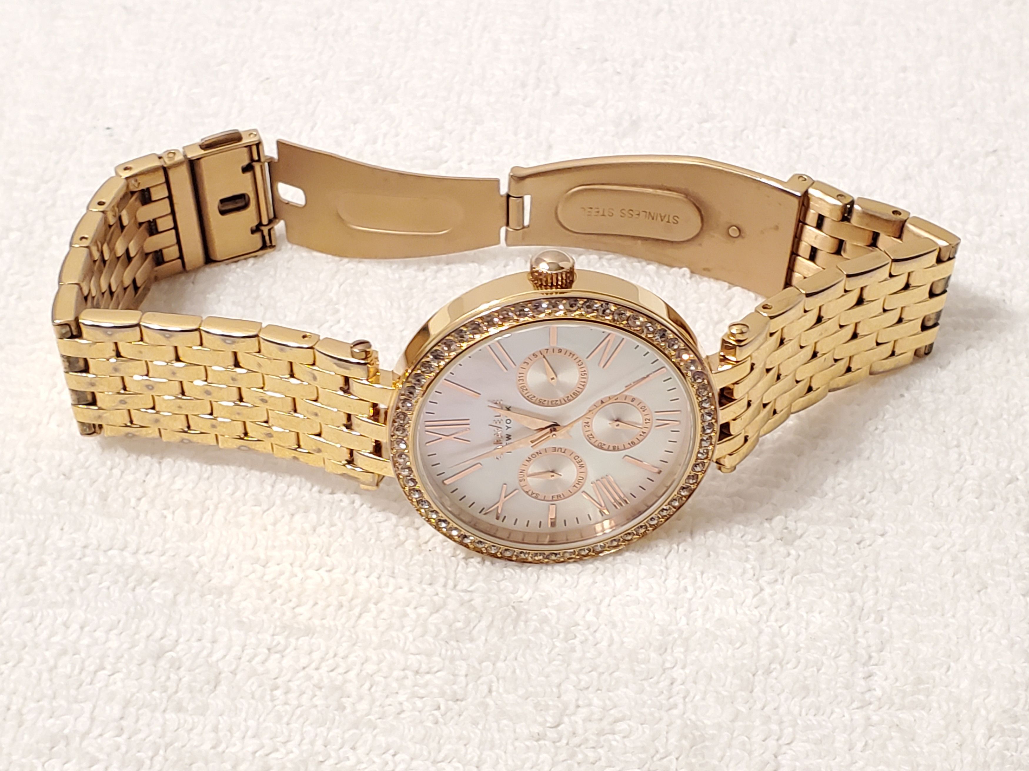 Caravelle by Bulova Caravelle New York Watch Crystals Bezel Mother Pearl Dial SS Size ONE SIZE - 2 Thumbnail