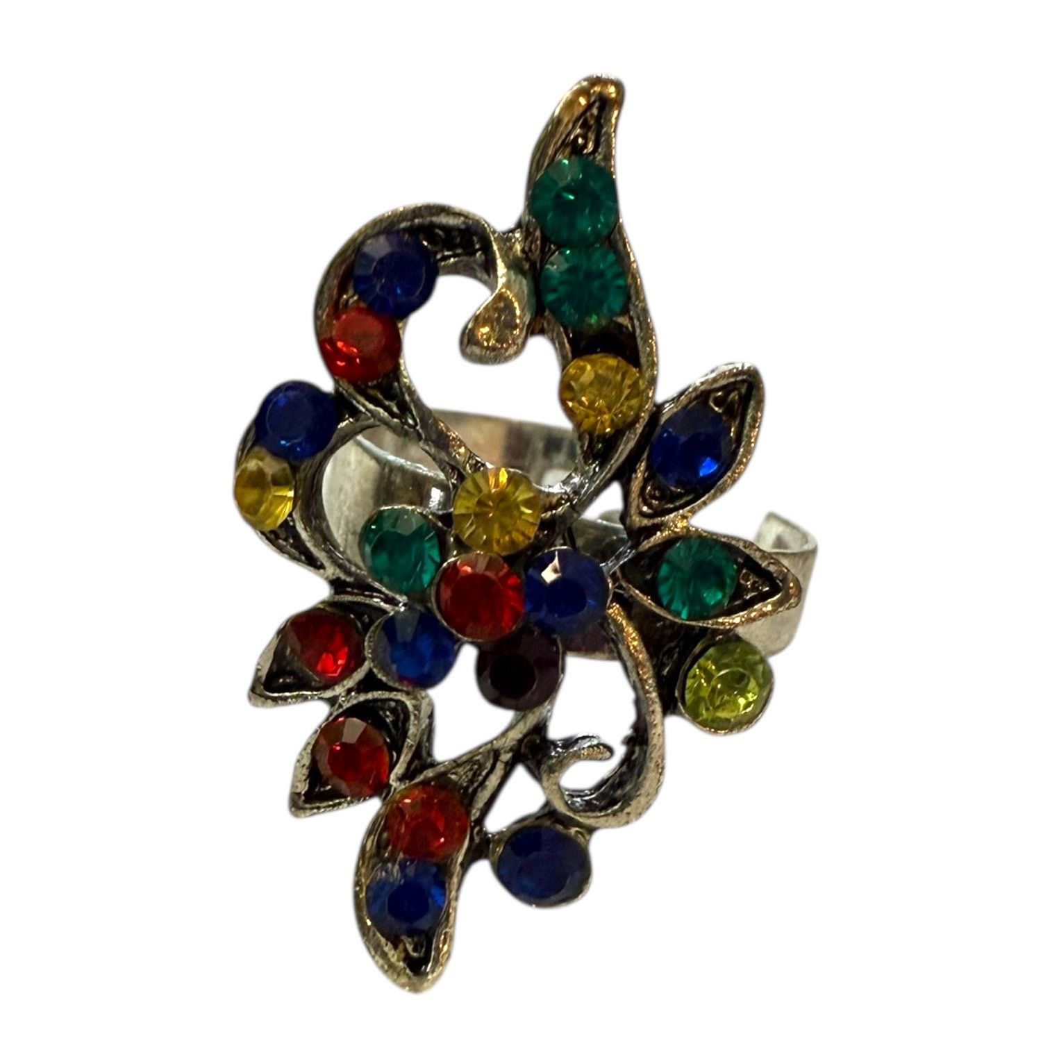 Other Multicolored Faux Gemstone And Silver Ring OS Adjustable Size ONE SIZE - 3 Thumbnail