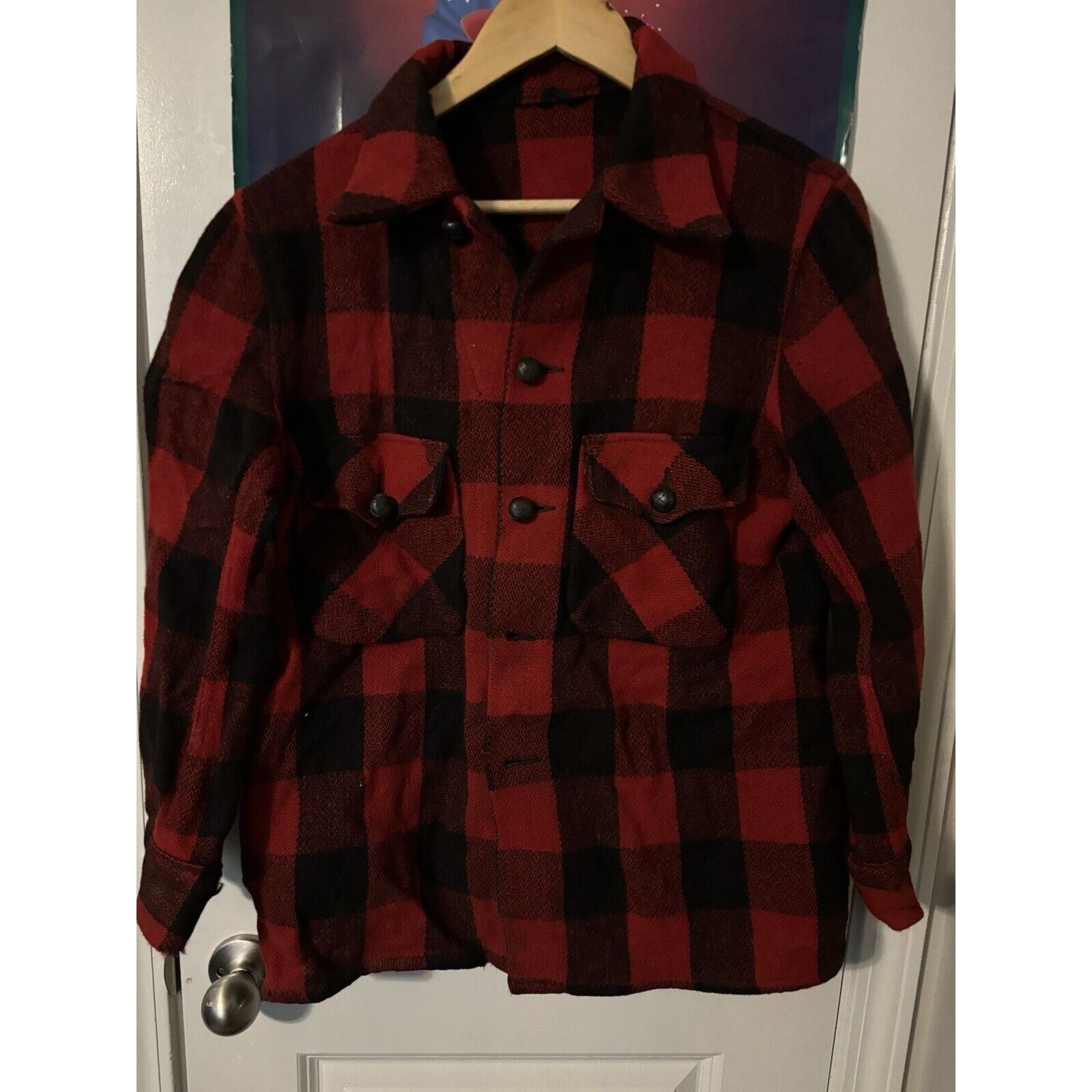 Other 1930’s Monarch Black Red Rare Flannel Missing Button Wool Size US L / EU 52-54 / 3 - 6 Thumbnail