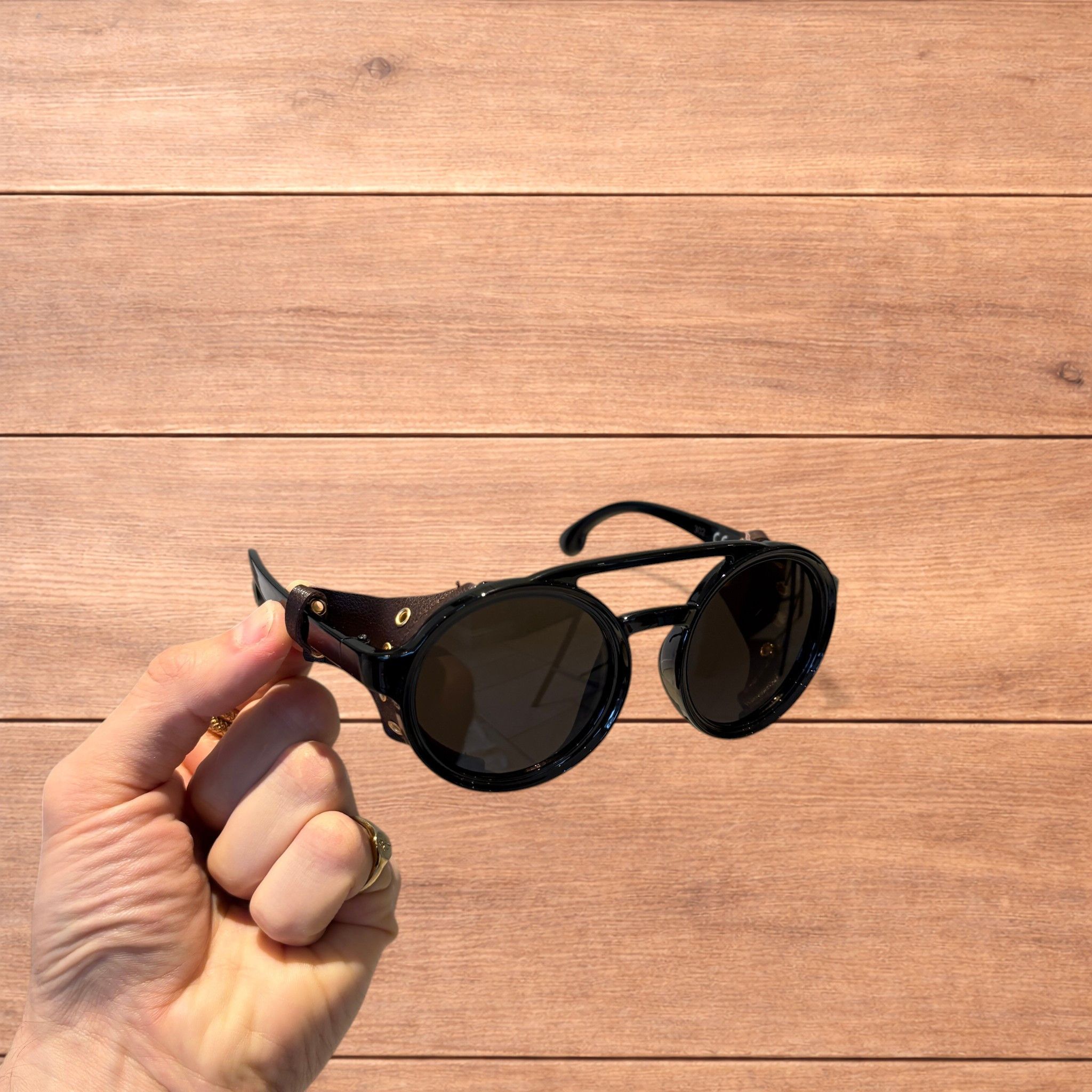 Japanese Brand Round steampunk aviation sunglasses in brown w/ brown lens. Size ONE SIZE - 1 Thumbnail