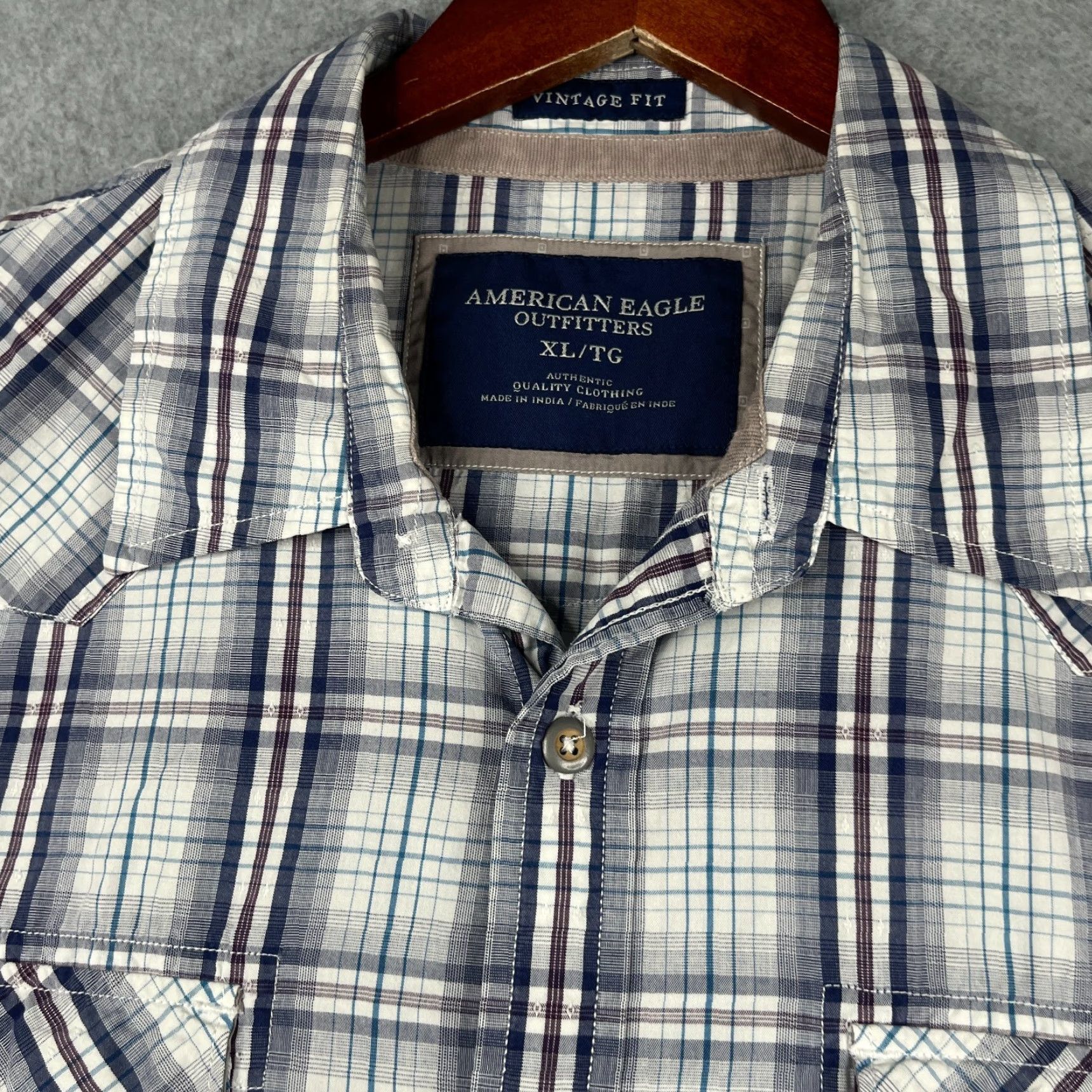 American Eagle Outfitters American Eagle Outfitters Shirt Mens XL Blue Plaid Pocket Button Up Short Sleeve Size US XL / EU 56 / 4 - 3 Thumbnail