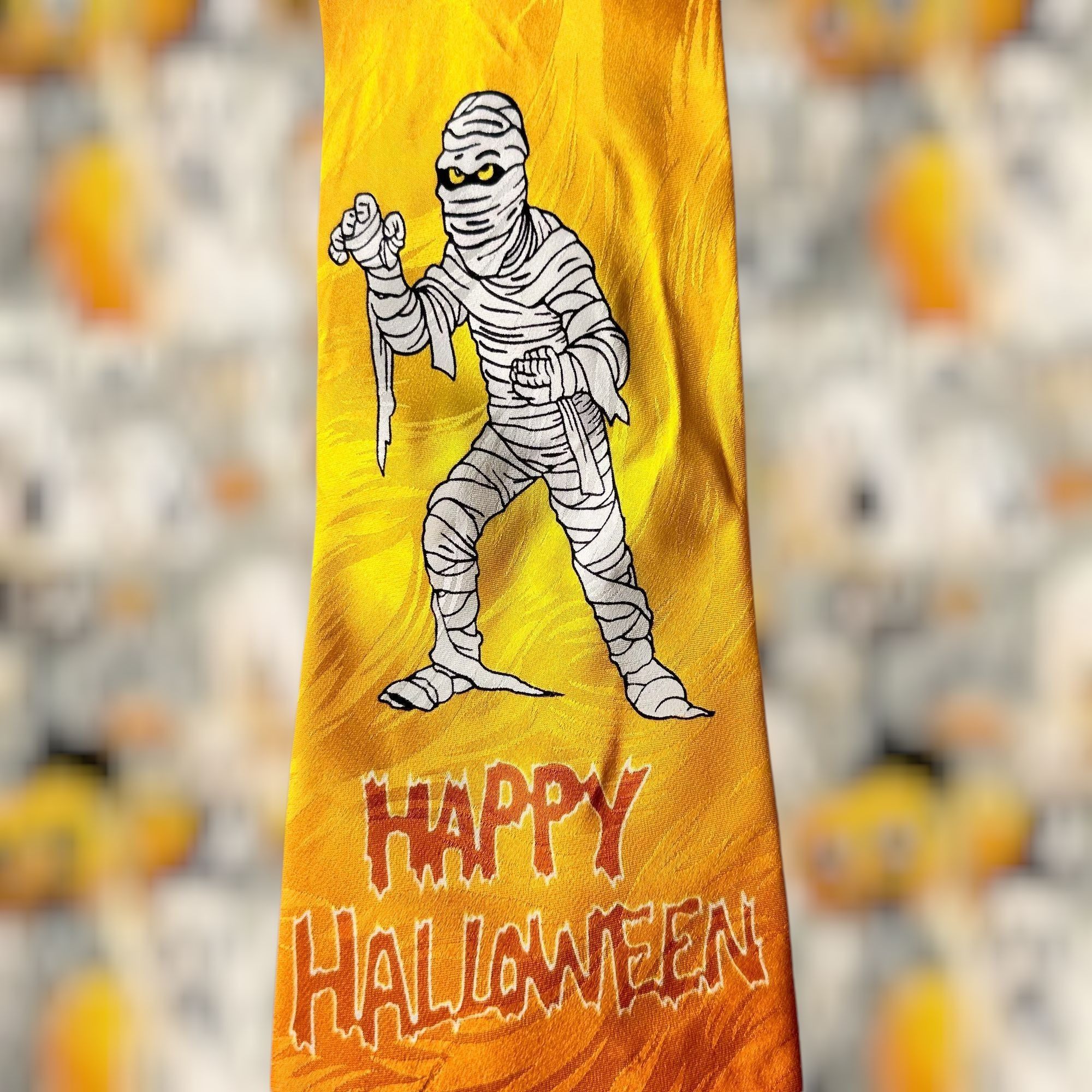 Handmade × Vintage Happy Halloween Mummy Necktie Vintage Keith Daniels Silk Tri Size ONE SIZE - 8 Thumbnail