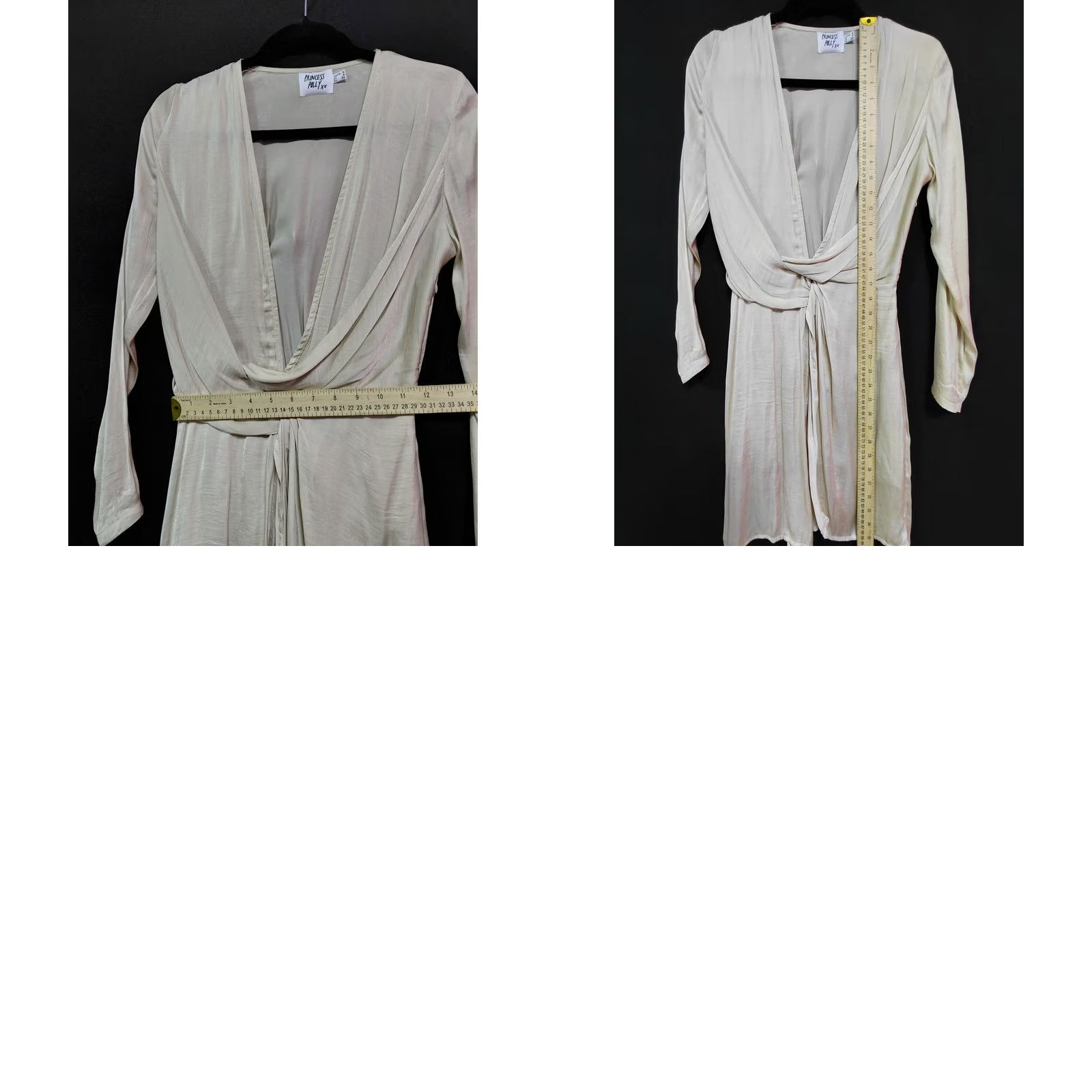 PRINCESS POLLY PRINCESS POLLY Beige Long Sleeve Wrap Dress Women Size 2 Solid V-Neck Short Size XS / US 0-2 / IT 36-38 - 8 Thumbnail