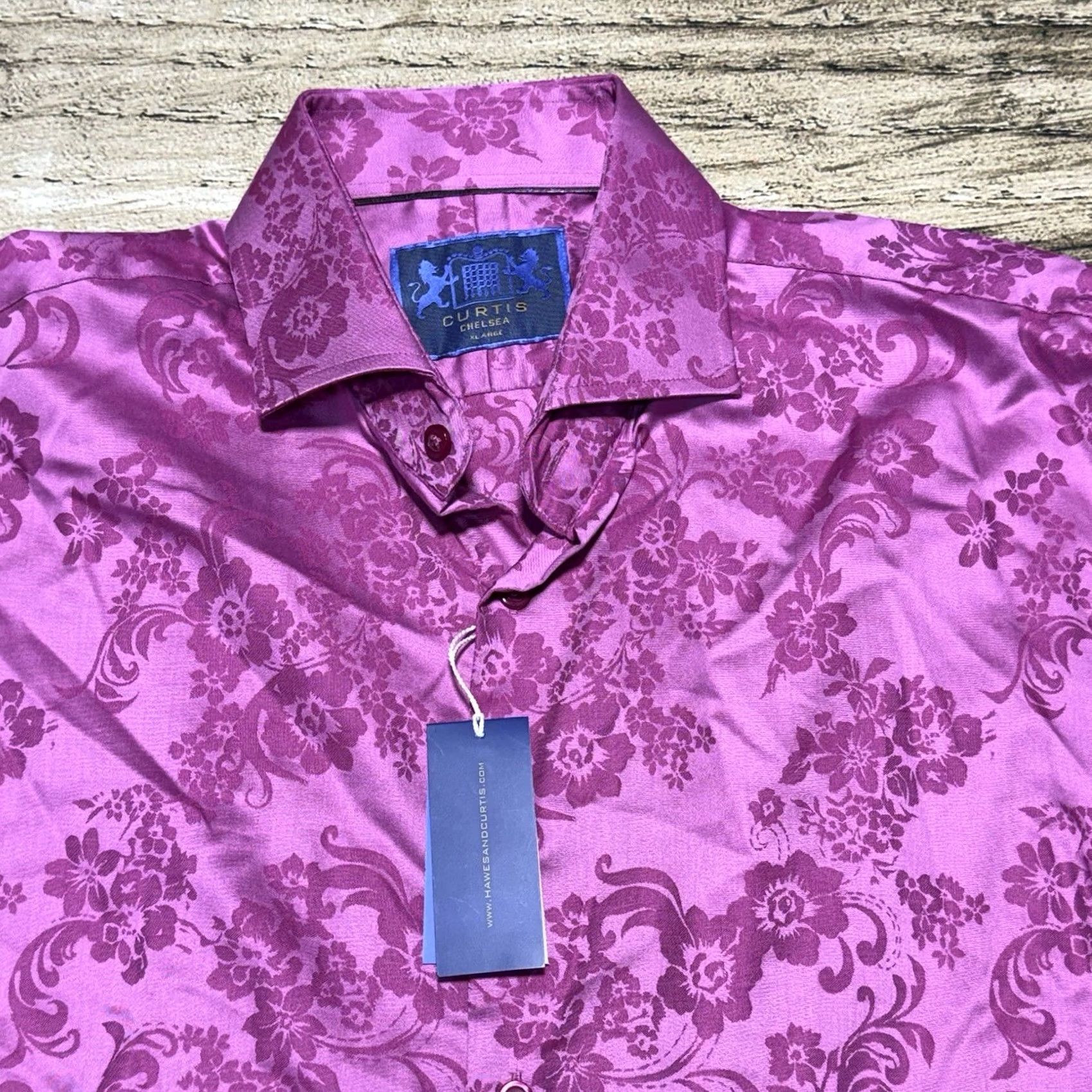 Vintage Hawes & Curtis Chelsea Shirt Men's XL Purple Floral Jermyn Street London NWT Size US XL / EU 56 / 4 - 2 Thumbnail