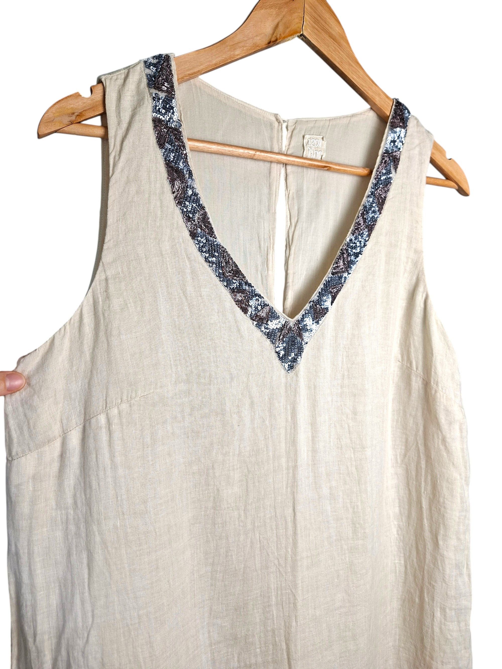 120% Lino 120% Lino Linen Maxi Dress Beige Sequin V-Neck Sleeveless Size M / US 6-8 / IT 42-44 - 2 Thumbnail