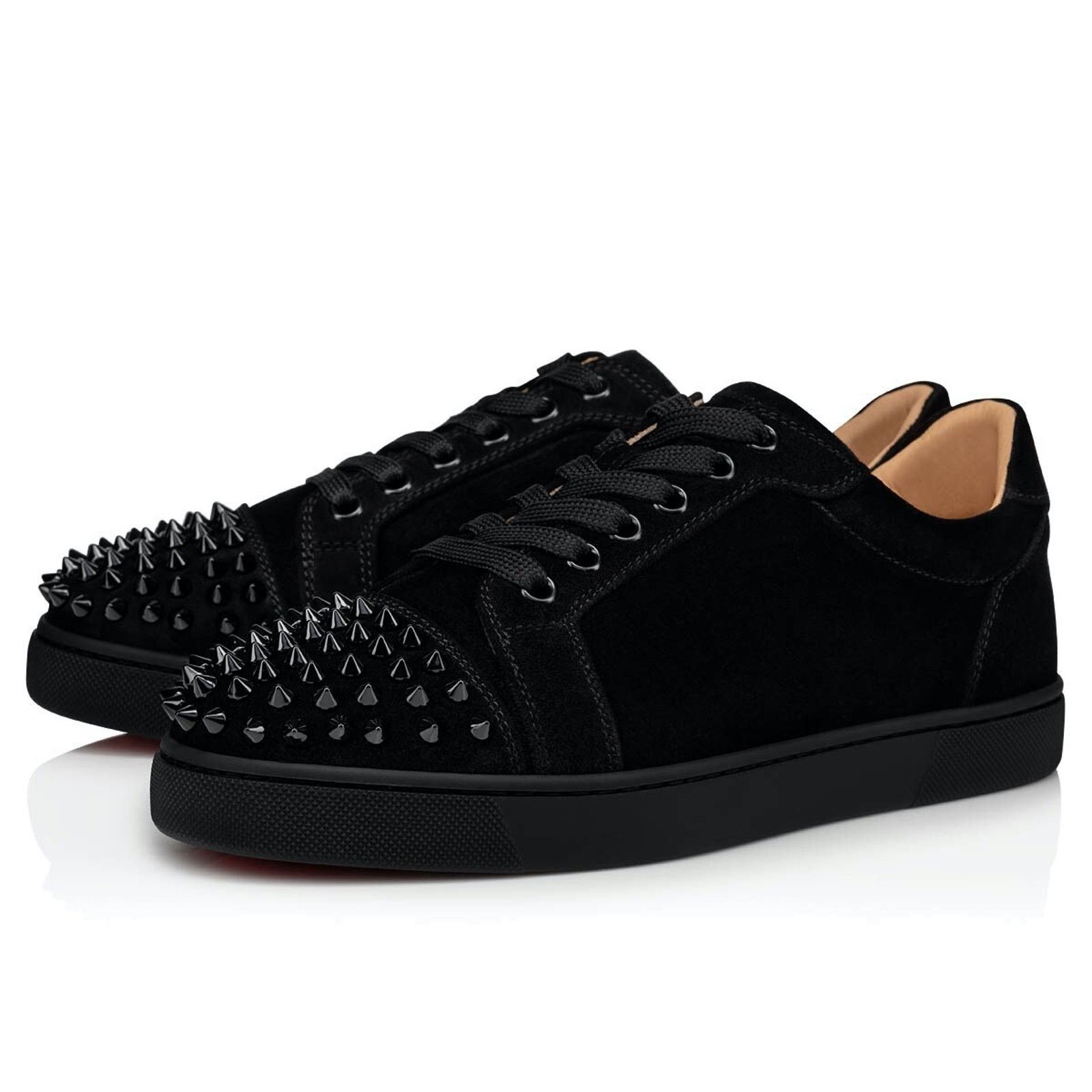 Christian Louboutin Vieira Spikes Flat Black Suede Lace Up Low Top Sneaker 40.5 Size US 10.5 / IT 40.5 - 1 Thumbnail
