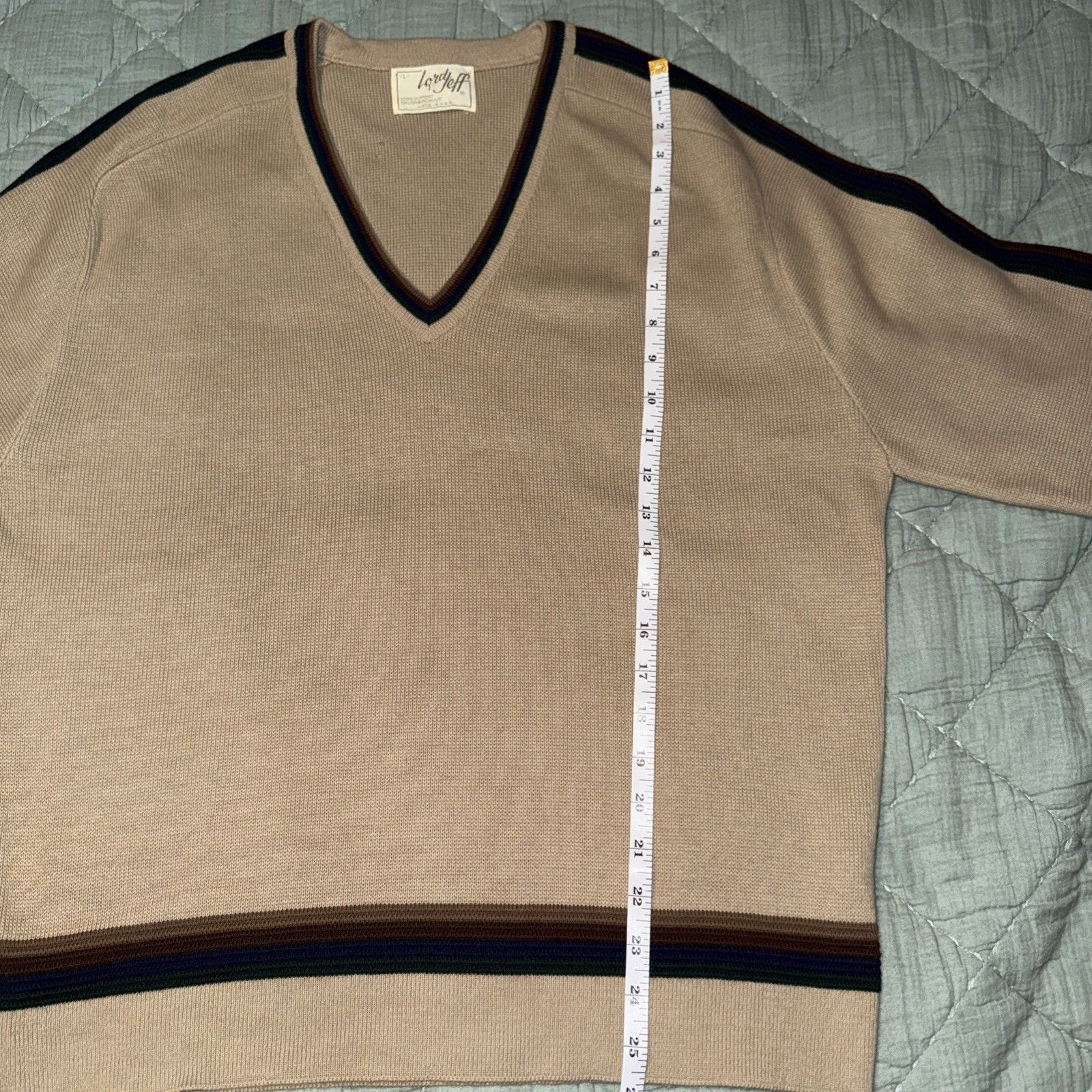 Other Lord Jeff 70’s Vintage V-neck Beige Sweater Made In USA SZ L Size US L / EU 52-54 / 3 - 11 Thumbnail