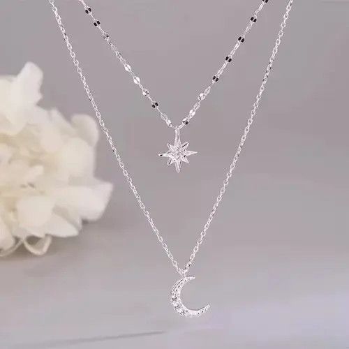Vintage Double layer Star & moon choker necklace for women Size ONE SIZE - 2 Thumbnail