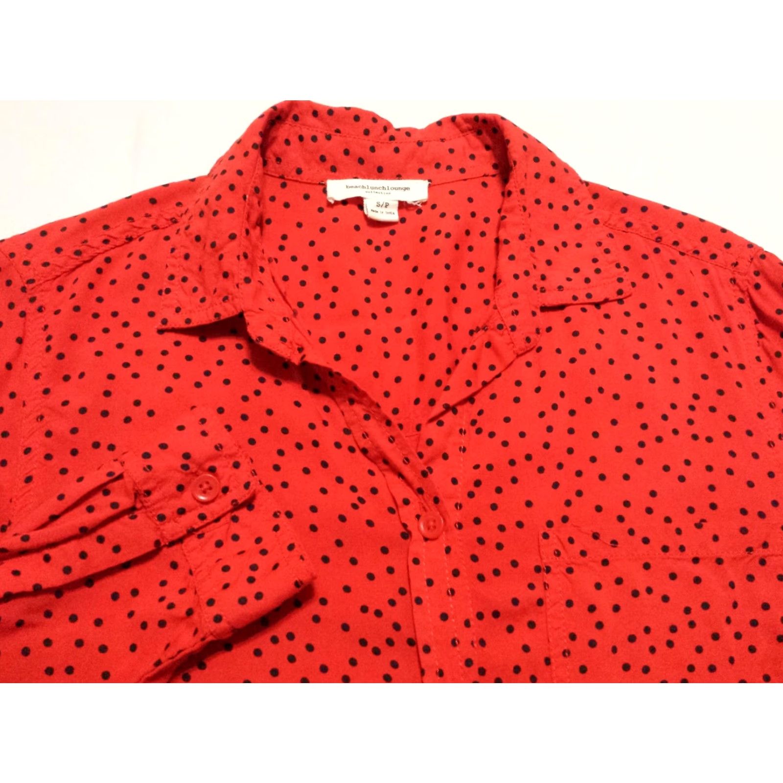 Vintage Beach Lunch Lounge Womens Shirt Small Long Sleeve Red Geometric Button-Down Blouse Size S / US 4 / IT 40 - 2 Thumbnail