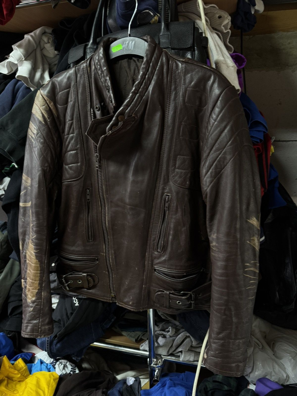 Vintage VINTAGE 80S BROWN BIKER RAMONES FADED RACING LEATHER JACKET Size US L / EU 52-54 / 3 - 3 Thumbnail