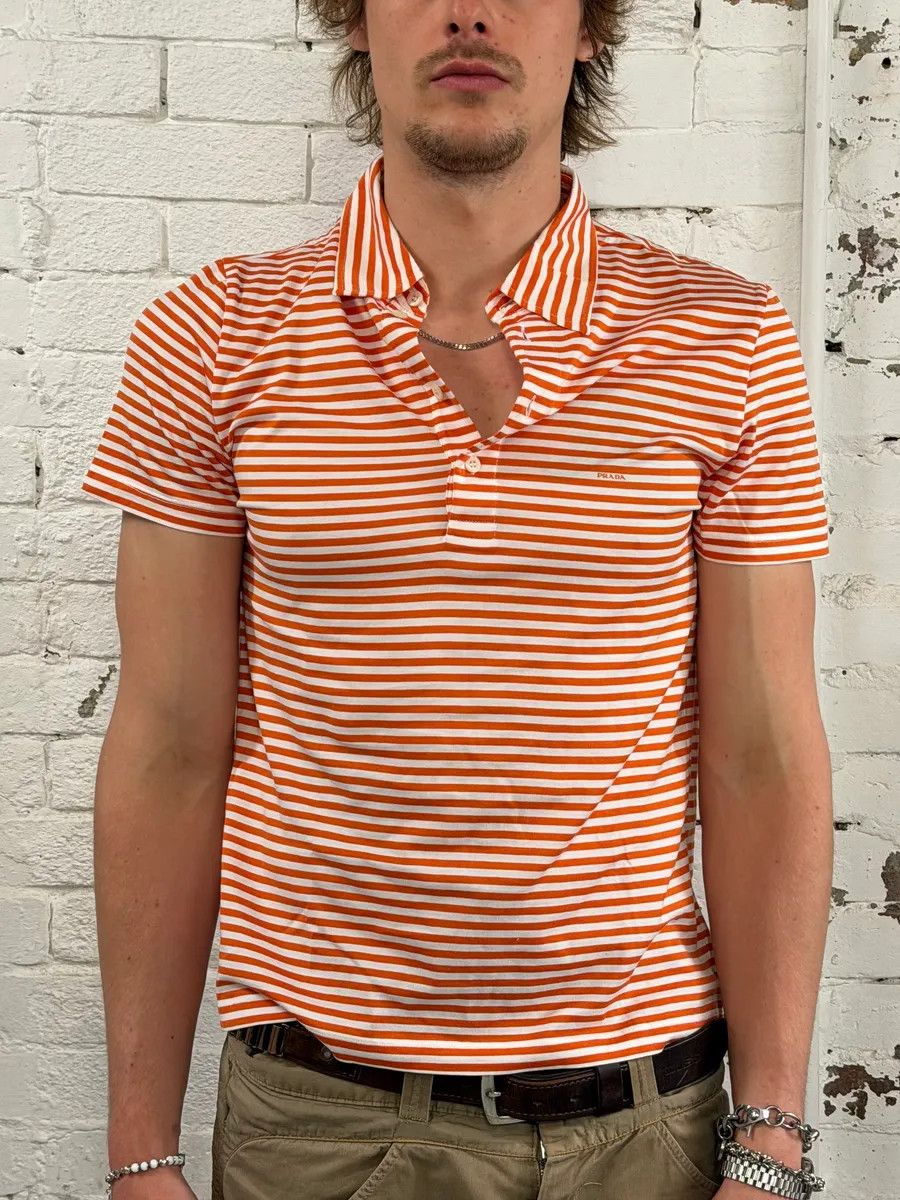 Prada 2000s Prada Orange Striped Polo Size US S / EU 44-46 / 1 - 2 Thumbnail