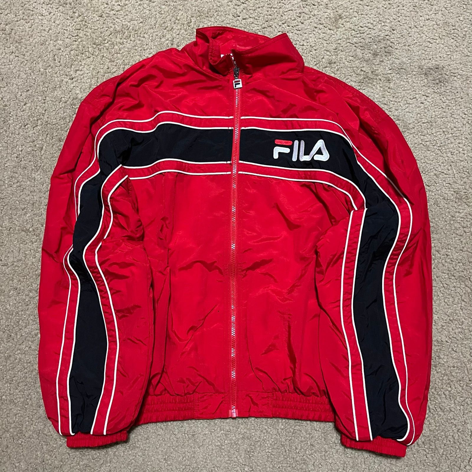 Fila Y2K FILA Windbreaker Jacket Red Black Stripe Full Zip Large Size US L / EU 52-54 / 3 - 1 Thumbnail