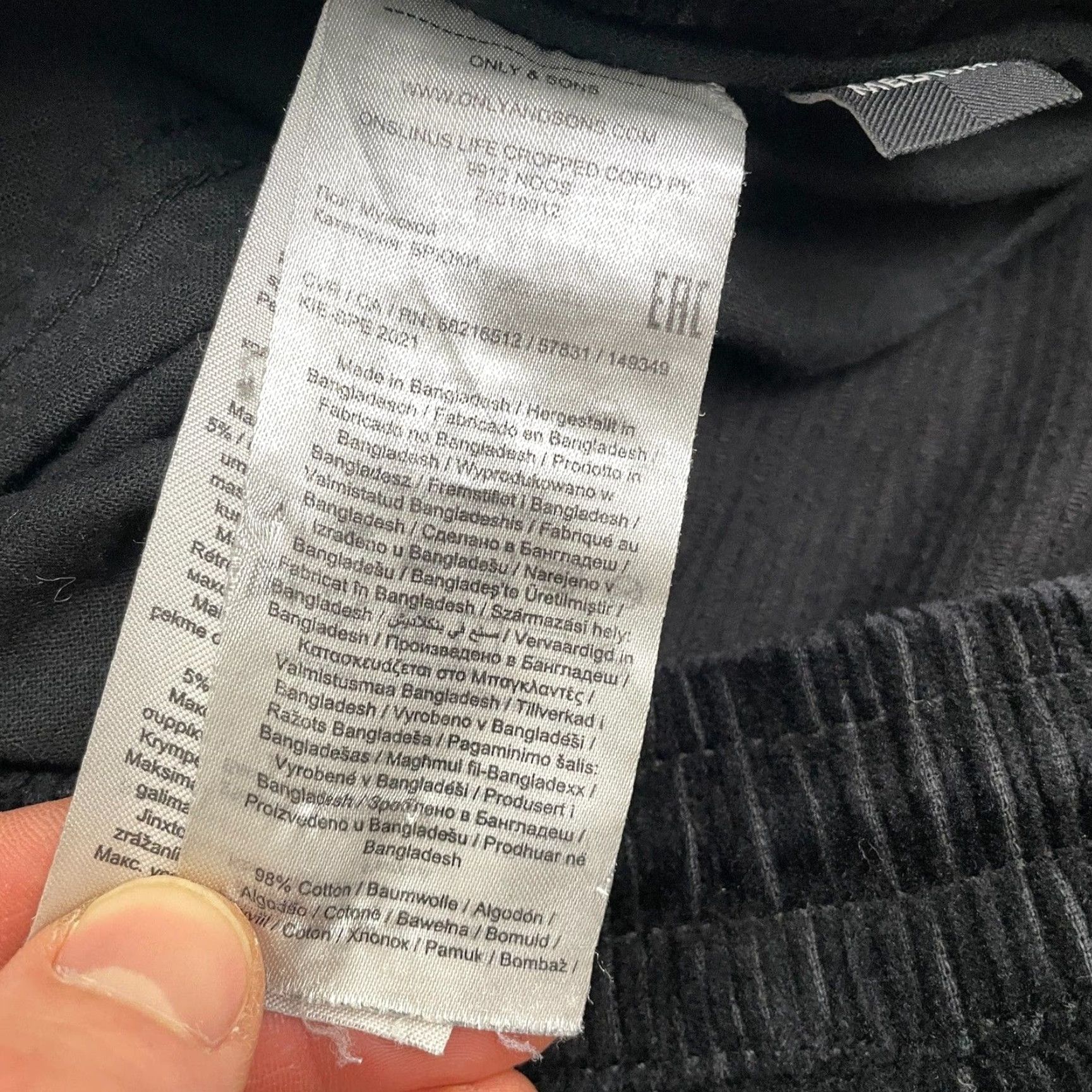 ONLY & SONS Only and Sons Corduroy Pants Mens 35x26 Black Straight Leg Organic Cotton Medium Size US 31 - 5 Thumbnail
