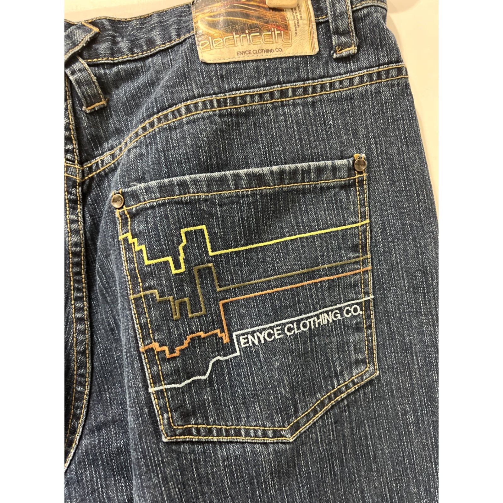 Enyce Y2K Enyce Jeans Mens 38x32 Blue Denim Baggy Dark Embroidered HipHop Wide-Leg Jeans Mens Blue 90s Y2K Size US 38 / EU 54 - 3 Thumbnail