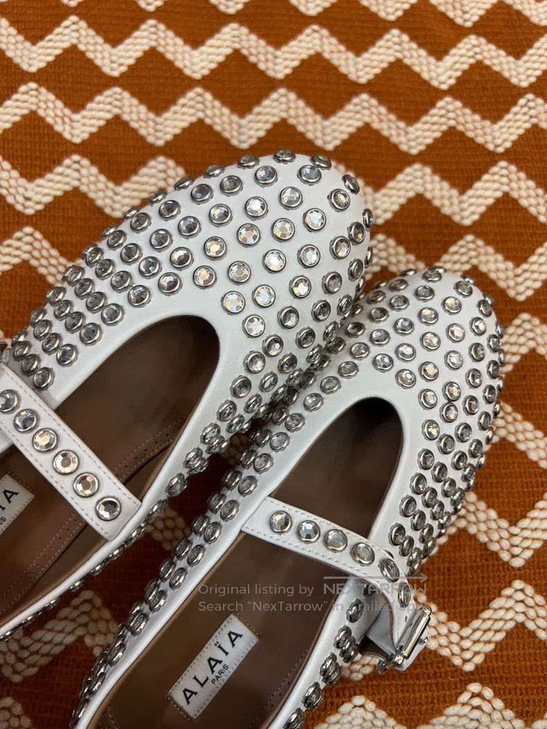 Alaia Alaia White Crystal Ballet Dance Flat Shoes Size US 5.5 / IT 35.5 - 2 Thumbnail