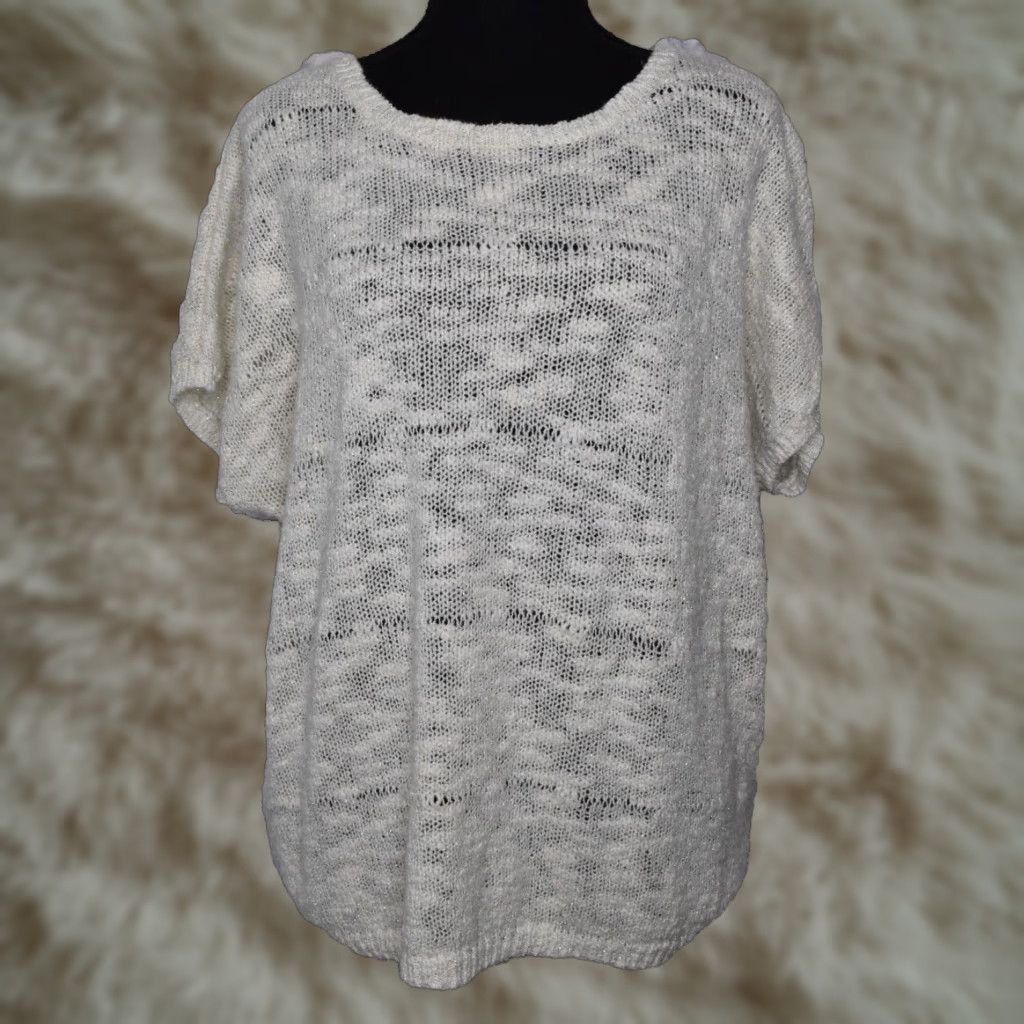 Vintage Chicos Shirt Sweater Short Sleeve Open-Knit Round Neck White Size 3 Womens Regular Pullover Size XS / US 0-2 / IT 36-38 - 1 Thumbnail