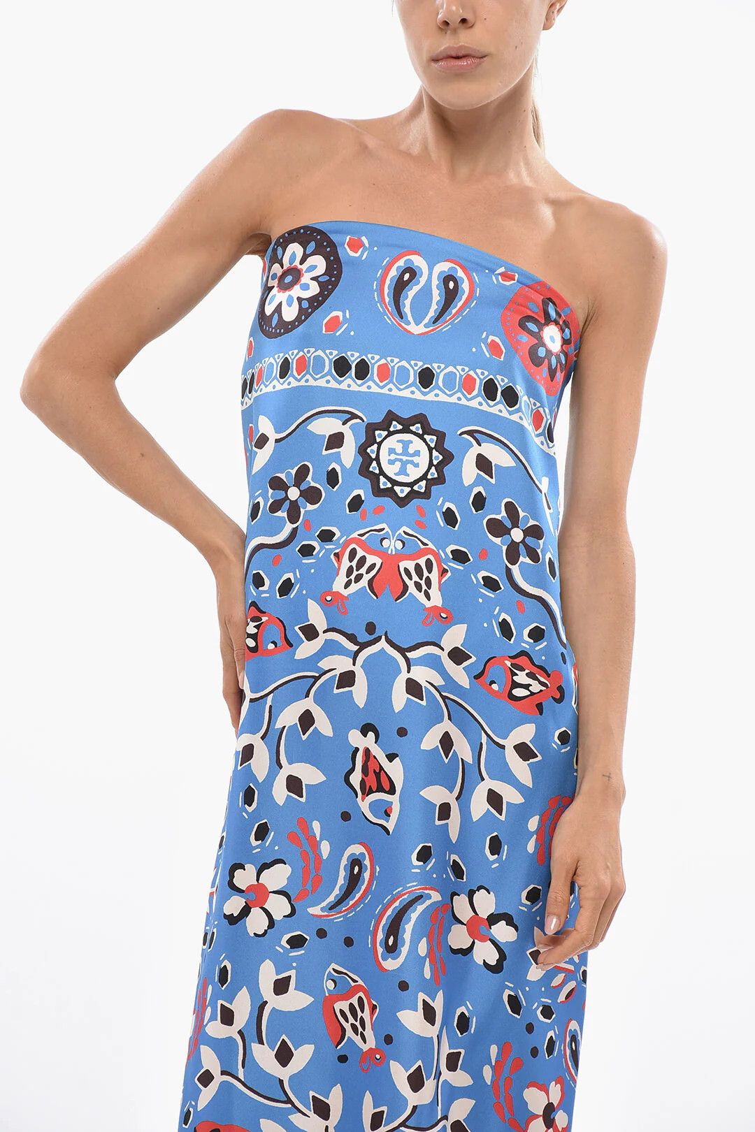 Tory Burch og1mm0426 Silk Strapless Dress in Light Blue Size XS / US 0-2 / IT 36-38 - 4 Thumbnail