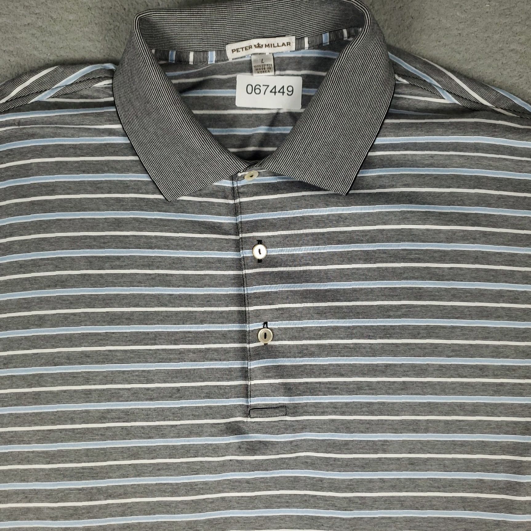 Peter Millar Peter Millar Polo Shirt Mens Large Gray Blue Striped Cotton Short Sleeve Shirt Size US L / EU 52-54 / 3 - 2 Thumbnail