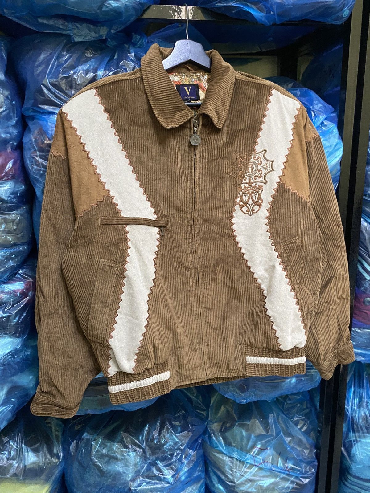 Vintage Carlo Valentino Corduroy Jacket Brown Embroidered