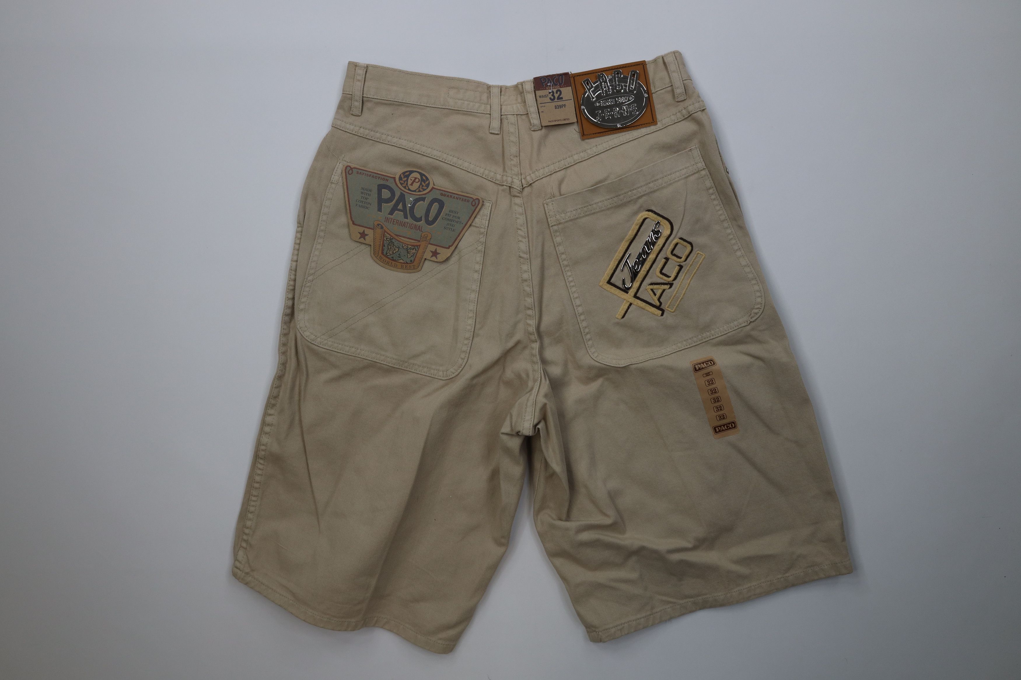 Vintage Deadstock Vintage 90s Paco Hip Hop Denim Jean Shorts Tan Size US 32 / EU 48 - 9 Thumbnail
