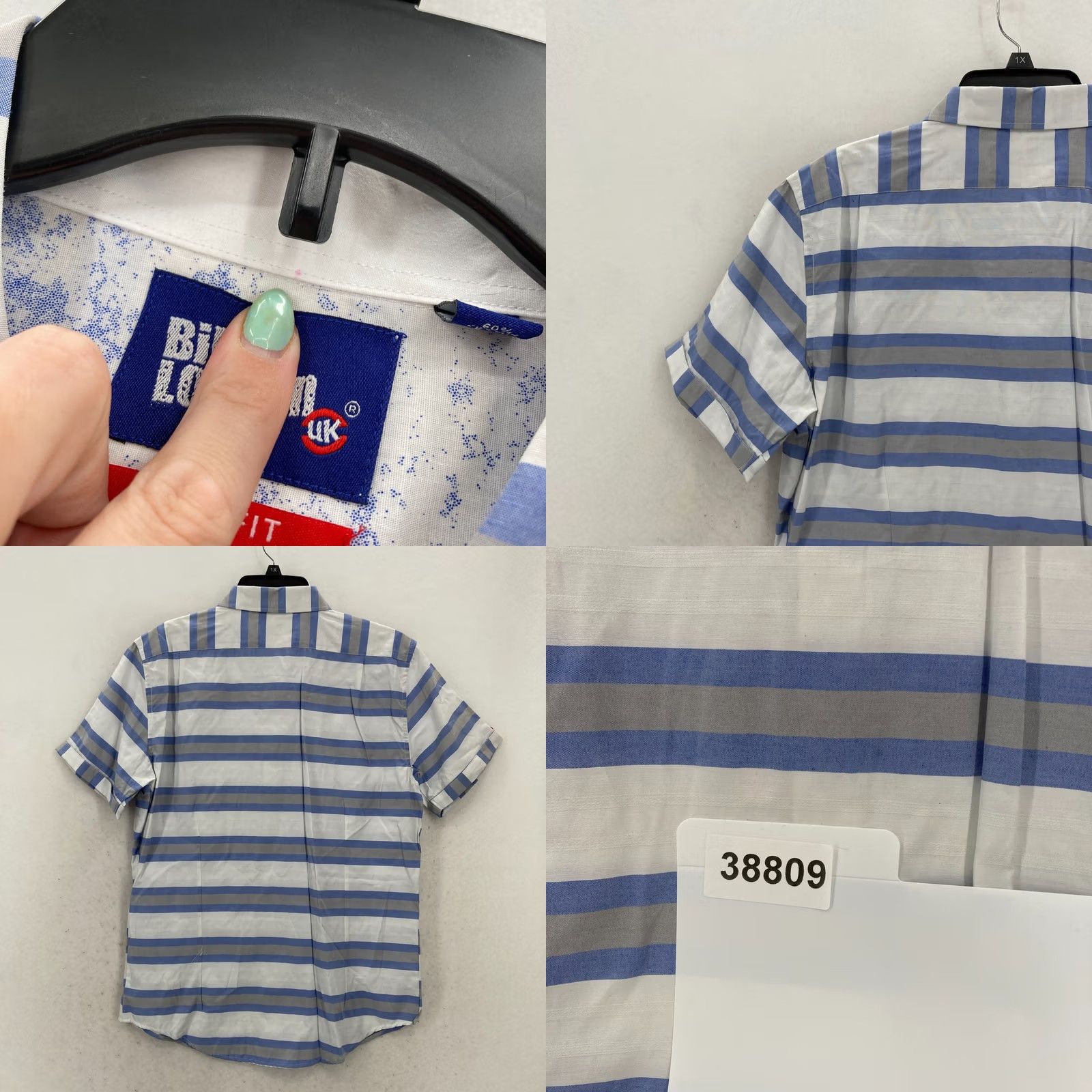Billy London Billy London Shirt Mens Large Slim Blue Striped Short Sleeve Stretch Nautical Size US L / EU 52-54 / 3 - 9 Thumbnail