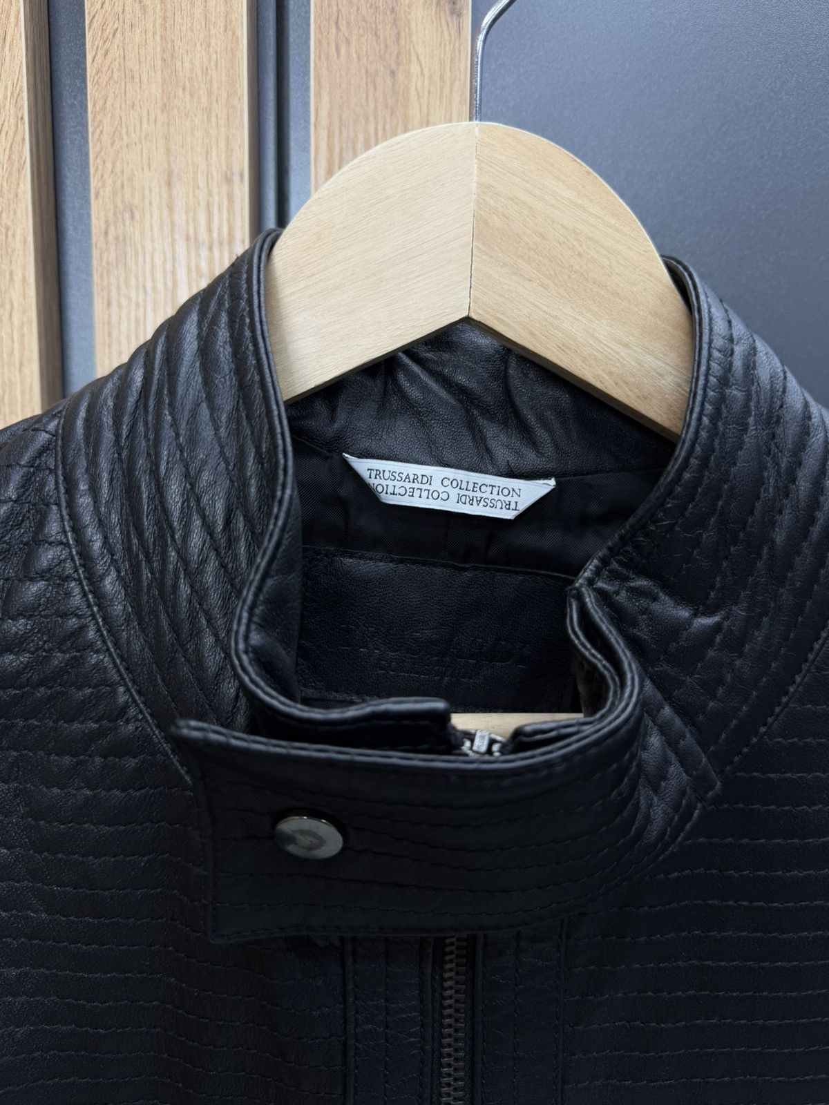 Trussardi Trussardi Collection Black Leather Quilted Jacket Moto Style Size US L / EU 52-54 / 3 - 3 Thumbnail
