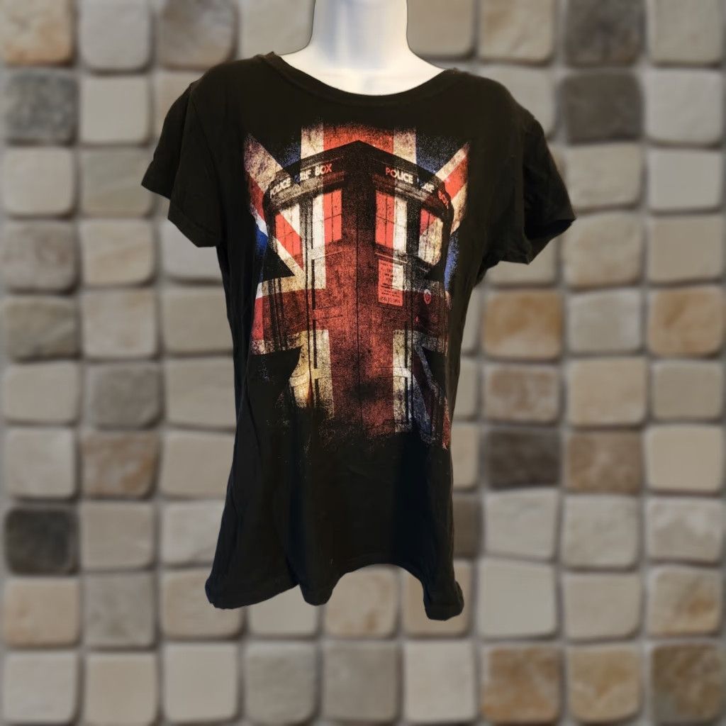 Ripple Junction VINTAGE DR. WHO Tardis British Flag T-Shirt Ripple Junction Women Large Black Short Sleeve Crew Neck Cap Sleeve 100% Cotton Mens Womens Girls Boys Size L / US 10 / IT 46 - 1 Thumbnail