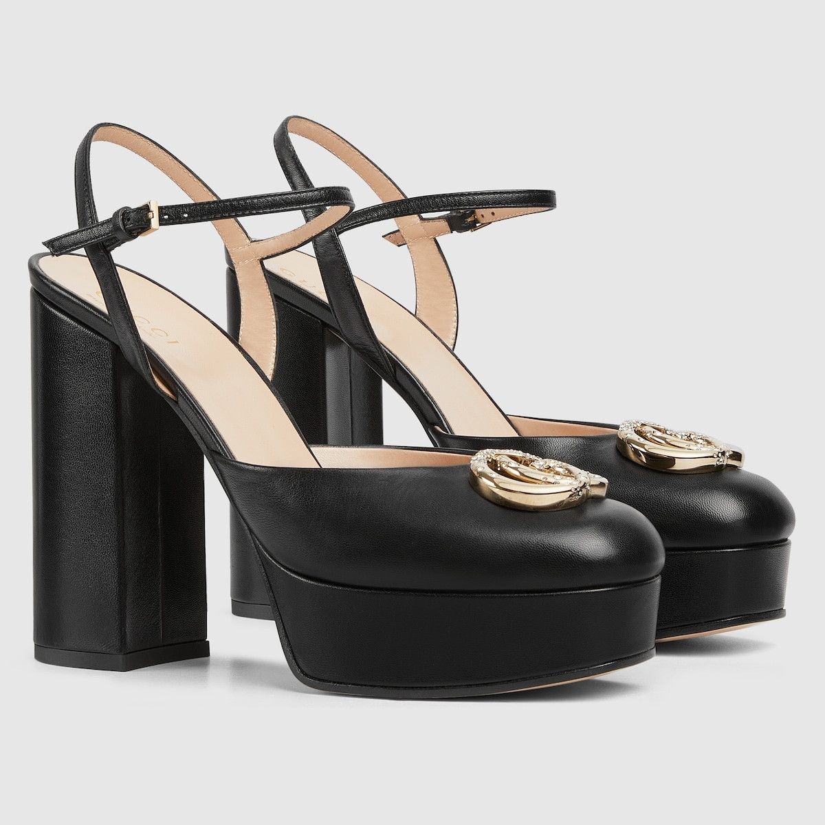 Gucci oc11z1025 Platform Pumps With Crystal Double G in Black Size US 10 / IT 40 - 2 Thumbnail