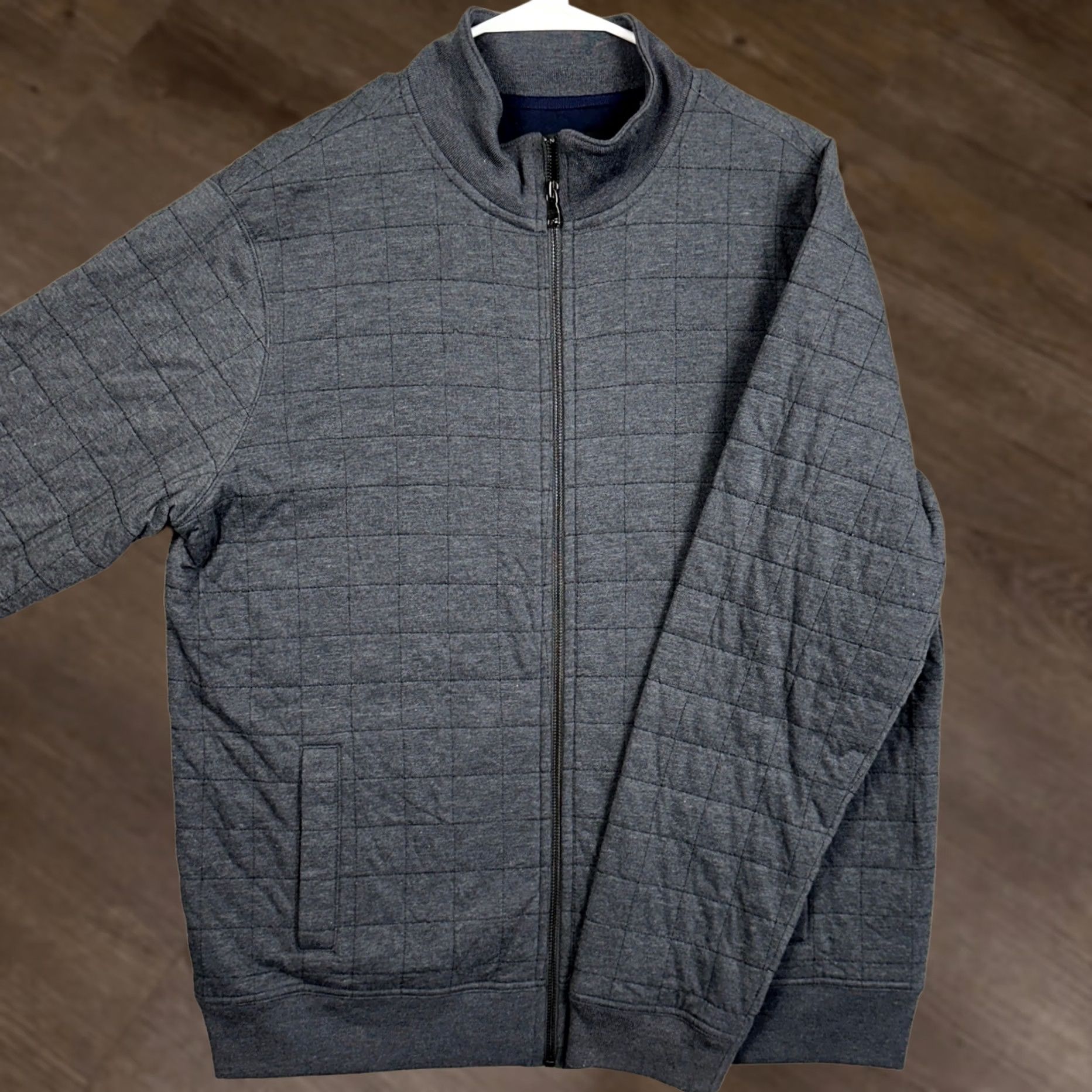 Banana Republic Banana Republic Quilted Jacket Mens XL Gray Mock Neck Full Zip EUC Size US XL / EU 56 / 4 - 1 Thumbnail