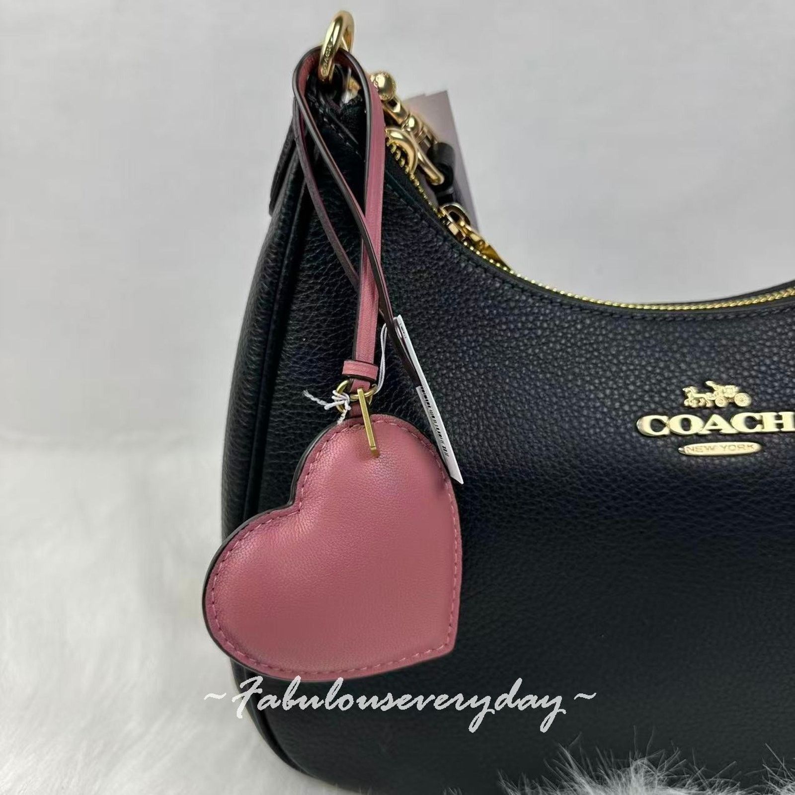 Coach Coach Heart Puffy Bag Charm In Leather/Brass/Peony Keychain Size ONE SIZE - 1 Thumbnail