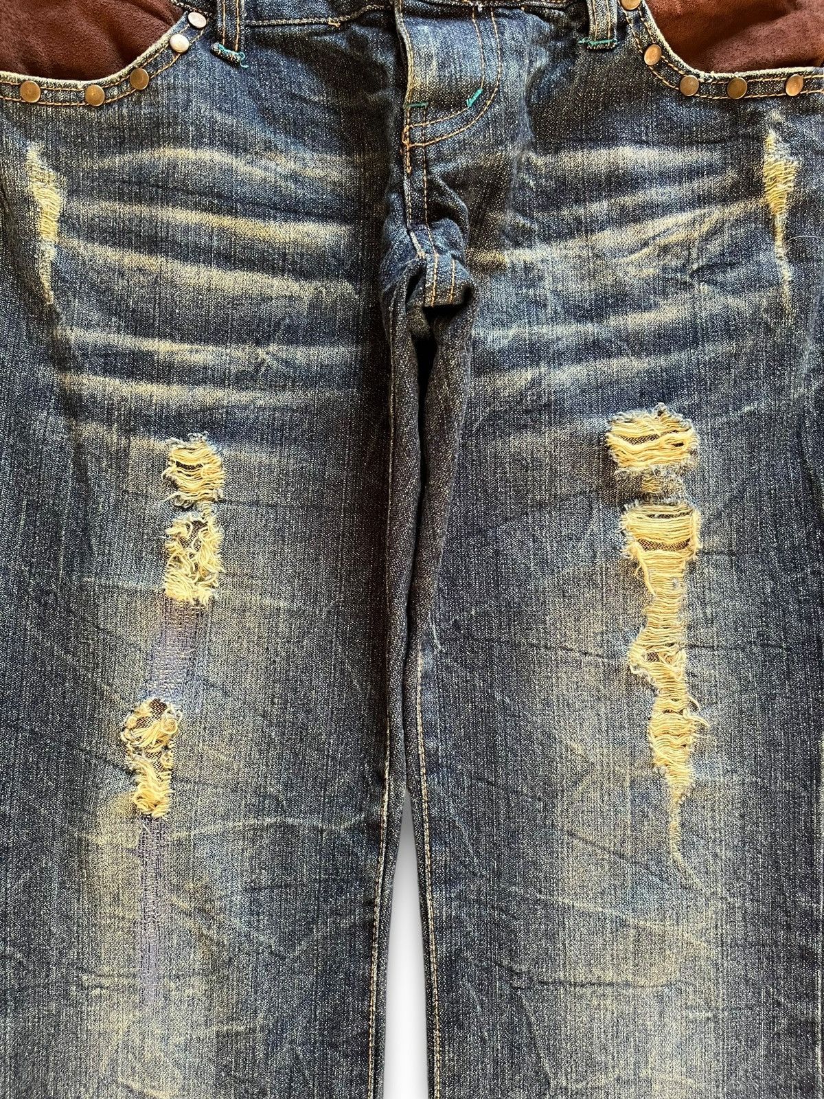 Hysteric Glamour Vintage Japanese Brand Ripped Studs Double Waist Flare Jeans Size 28" / US 6 / IT 42 - 5 Thumbnail