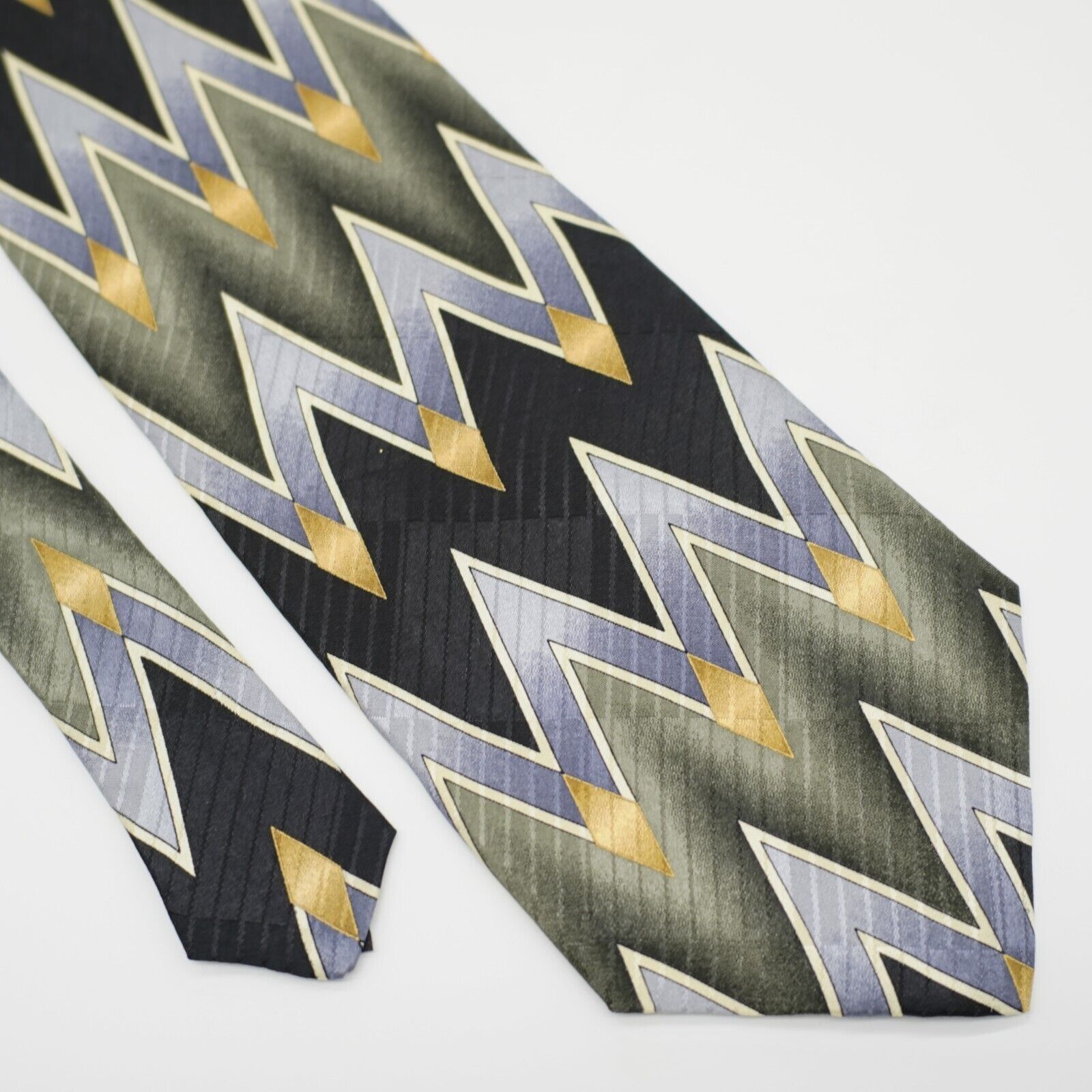 Vintage Facets Abstract Green Black Jacquard Print Silk Tie Size ONE SIZE - 1 Thumbnail