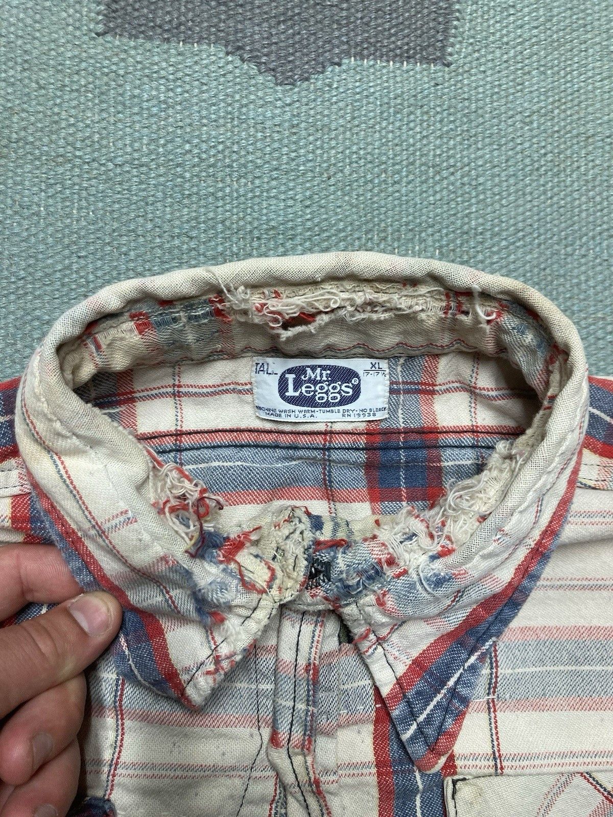 Vintage 70s Mr Leggs flannel shirt cotton plaid farm repaired XL Size US XL / EU 56 / 4 - 6 Thumbnail