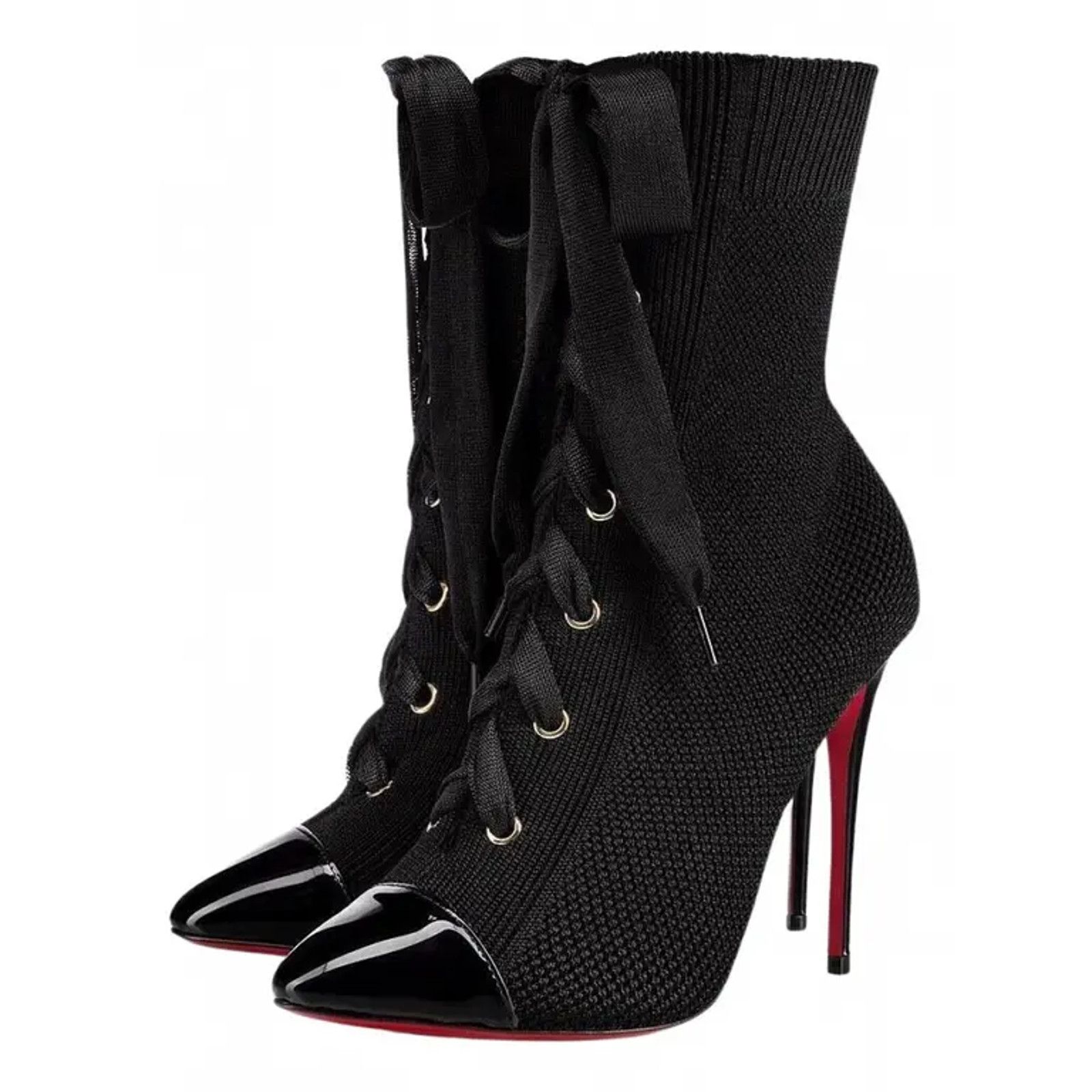 Christian Louboutin Christian Louboutin Frenchie 100 Black Patent Lace Heel Size US 5.5 / IT 35.5 - 1 Thumbnail