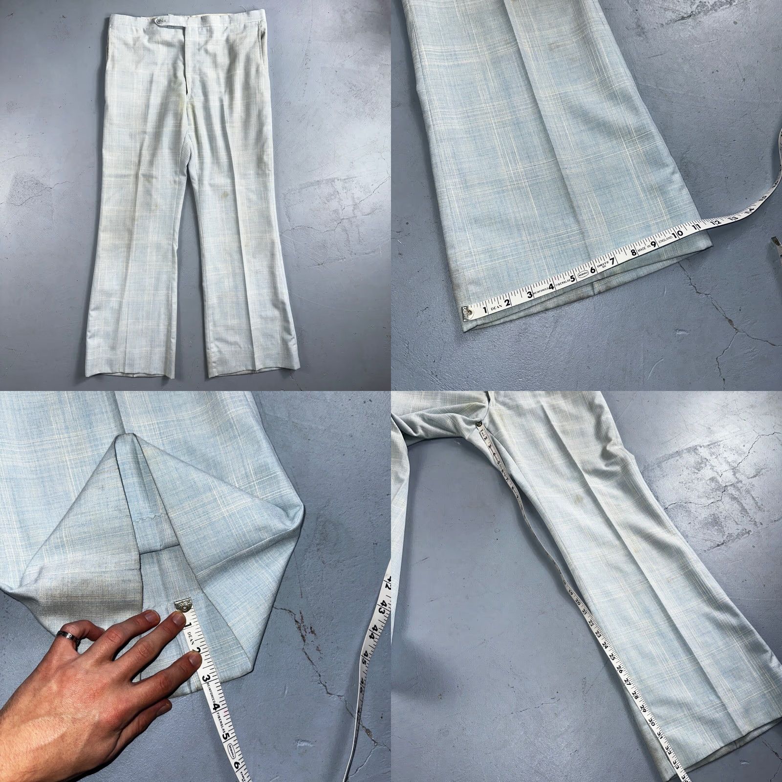 Vintage VTG Mens 3 PC Suit Jacket Coat Pants Vest Plaid Rockabilly 70s 44 Blue Size 44R - 10 Thumbnail