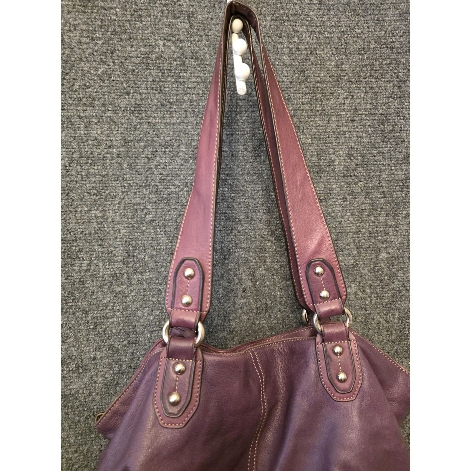 Vintage Tignanello Shoulder Bag Womens Medium Purple Leather Studded Striped Lining Size ONE SIZE - 7 Thumbnail