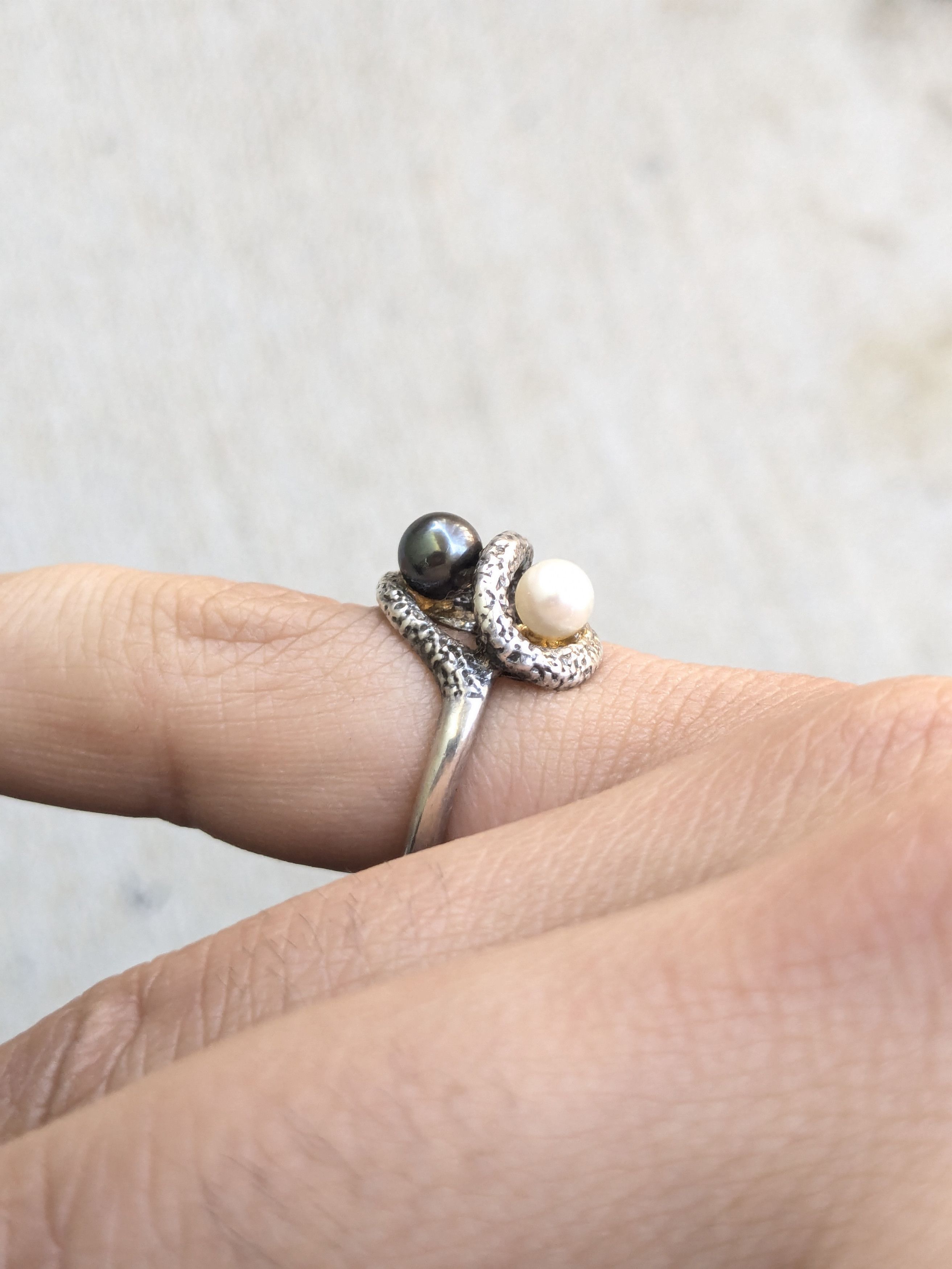 Other Vintage Sterling Silver Ring Pearls 6.25 Modern Abstract Size ONE SIZE - 11 Thumbnail