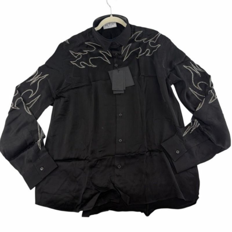 Philipp Plein Philipp Plein Men's Black Embellished Texas Shirt Size XL Size US XL / EU 56 / 4 - 10 Thumbnail