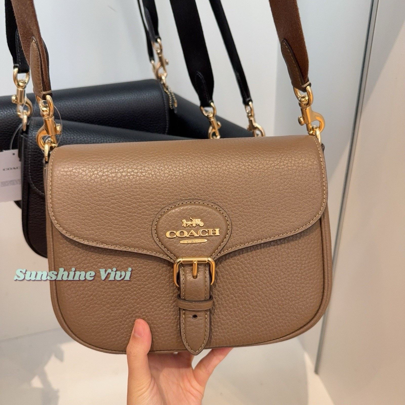 NWT COACH Amelia Saddle Shoulder Bag CP107 Gold/Dark Stone