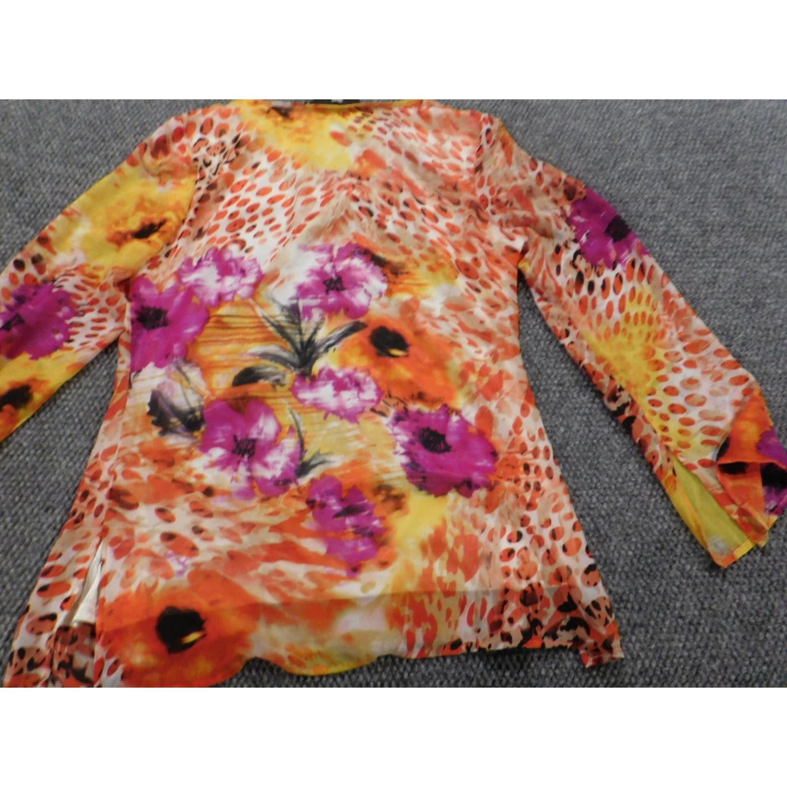 Vintage Debbie Shuchat Blouse Womens Medium orange floral stretch pullover Size M / US 6-8 / IT 42-44 - 7 Thumbnail