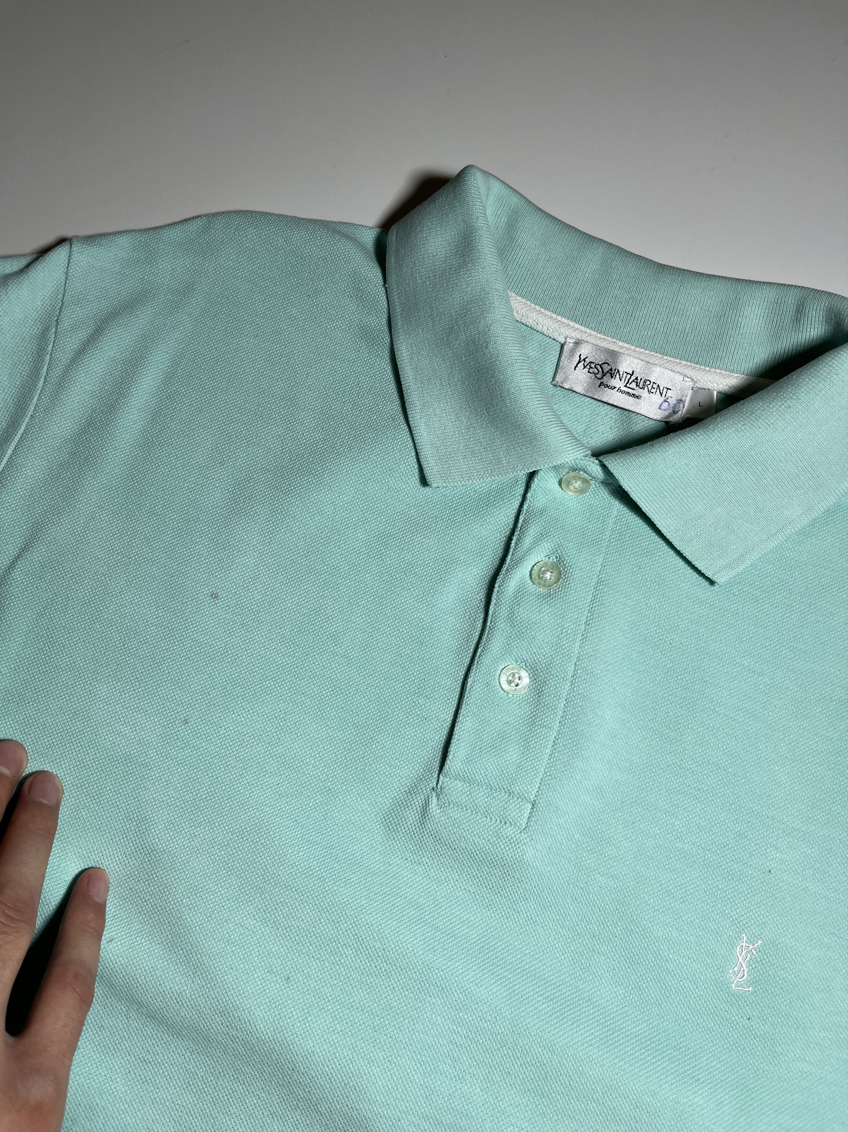 Vintage × Yves Saint Laurent Vintage Yves Saint Laurent Pour Homme Turquoise Polo Shirt Size US L / EU 52-54 / 3 - 17 Thumbnail