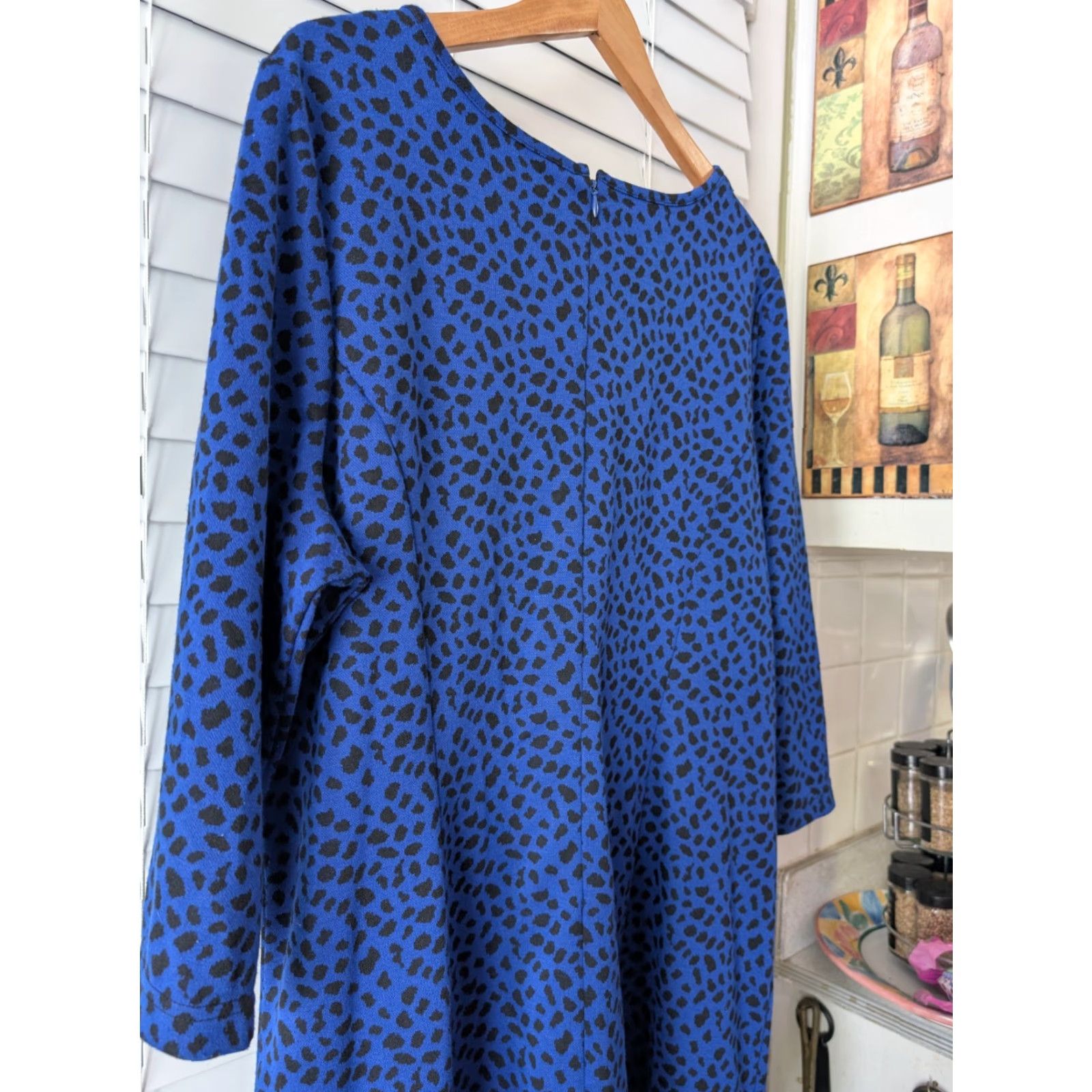 Vintage Joan Rivers Woman Sheath Dress XL Blue Animal Print 3/4 Sleeve Knee Length Zip Size XL / US 12-14 / IT 48-50 - 5 Thumbnail