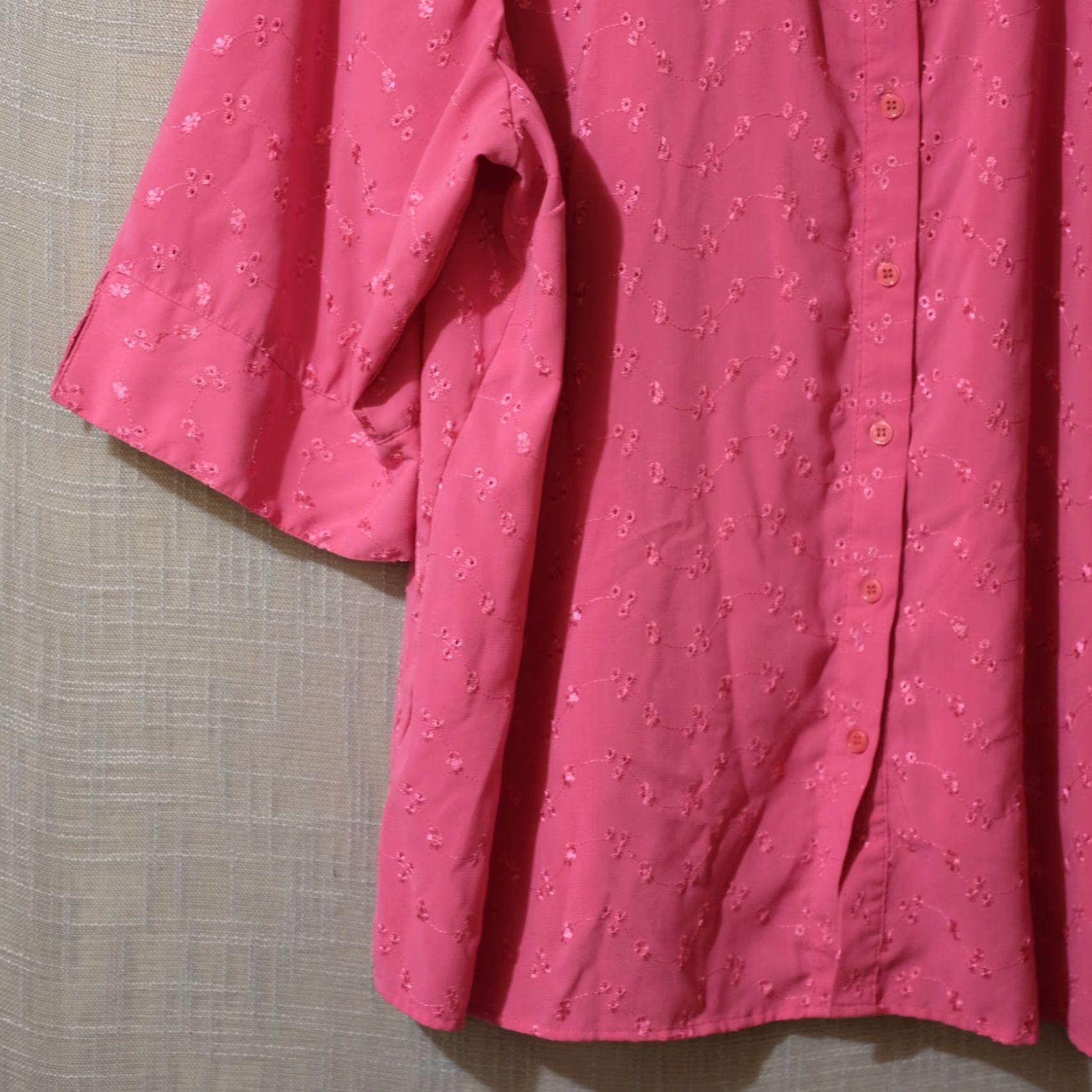 Pinko Maggie Barnes Blouse Pink 3/4 Sleeve Floral Embroidered Women's 3X #A9-15 Size XXL / US 16-18 / IT 52-54 - 3 Thumbnail