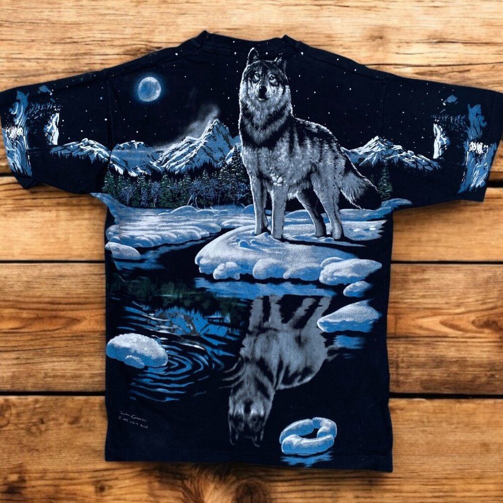 Liquid Blue × Vintage Vintage 1995 Liquid Blue T Shirt AOP Large John Connell Wolf Size US L / EU 52-54 / 3 - 1 Thumbnail