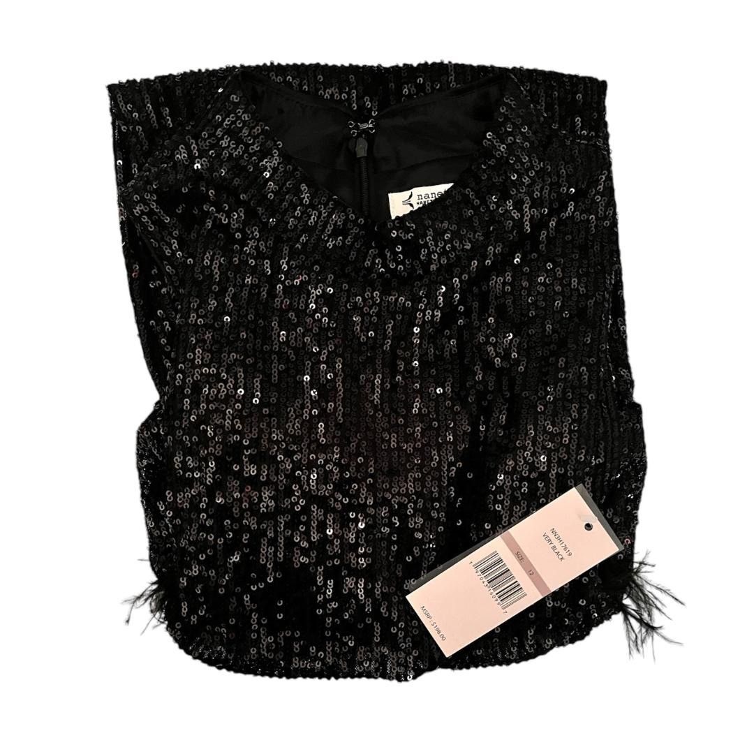 Nanette Lepore Nanette Lepore Womens Black Feather Trim Sequined High Neck Size XL / US 12-14 / IT 48-50 - 4 Thumbnail