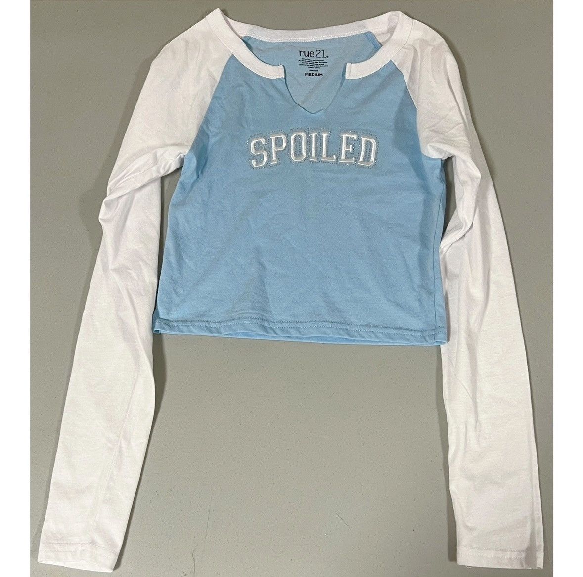 rue21 Blue ‘Spoiled’ Diamond Long Sleeve T-Shirt Top Tee Size M 🪽 Size M / US 6-8 / IT 42-44 - 2 Thumbnail