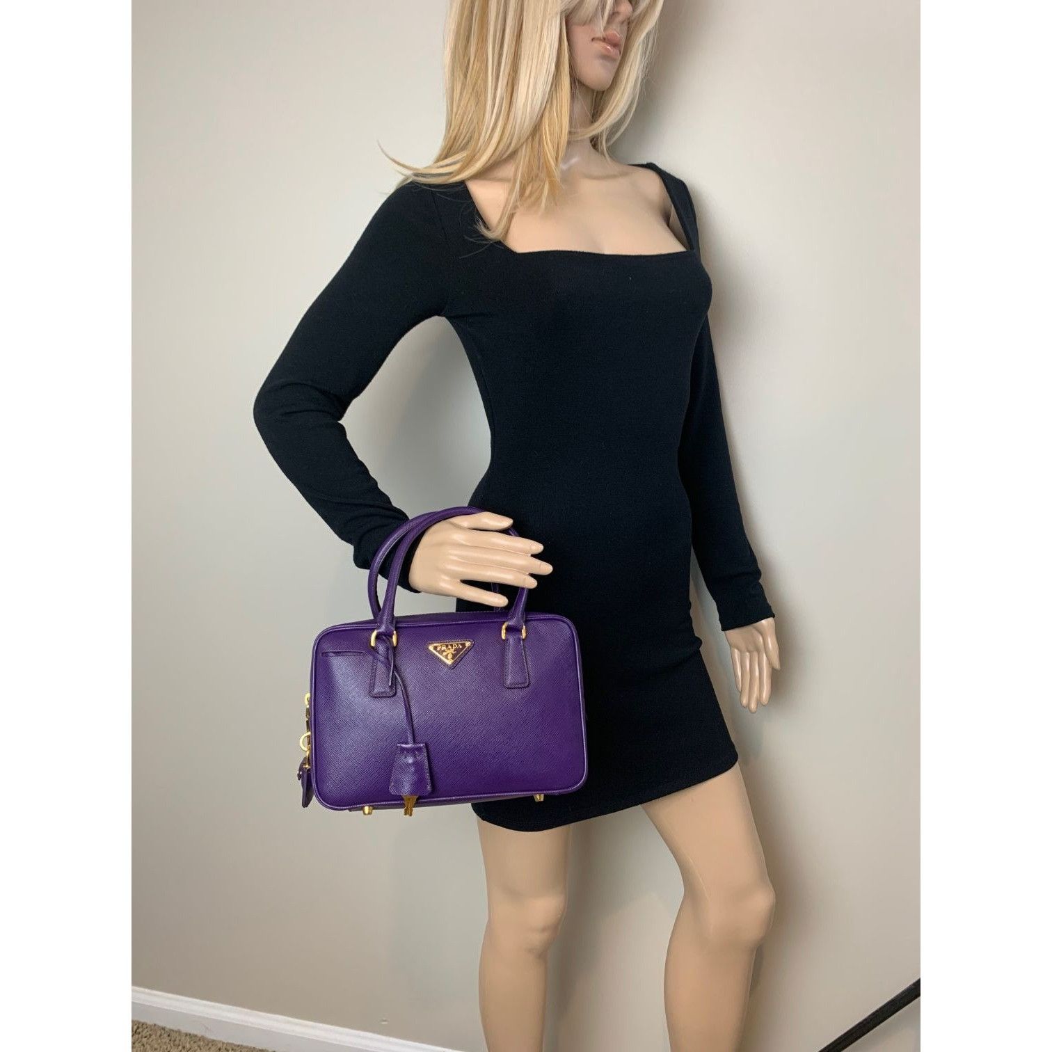 Prada Prada Saffiano Leather Lux Small Top Handle Viola Purple Ha Size ONE SIZE - 8 Thumbnail