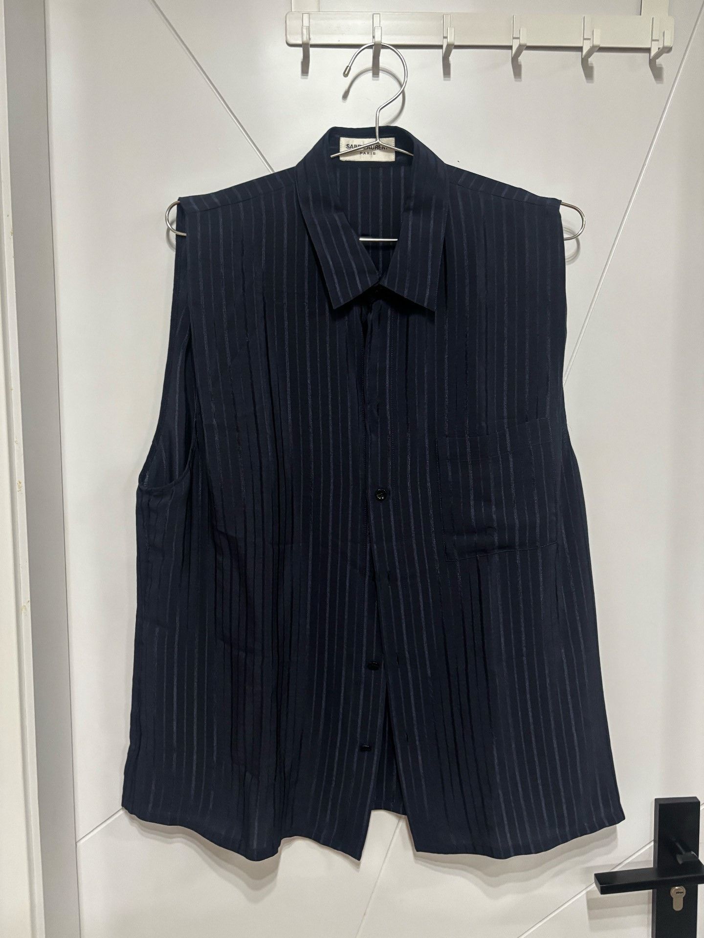 Saint Laurent Paris YSL Saint Laurent Dark Blue Sleeveless Silk Shirt Size S / US 4 / IT 40 - 1 Thumbnail
