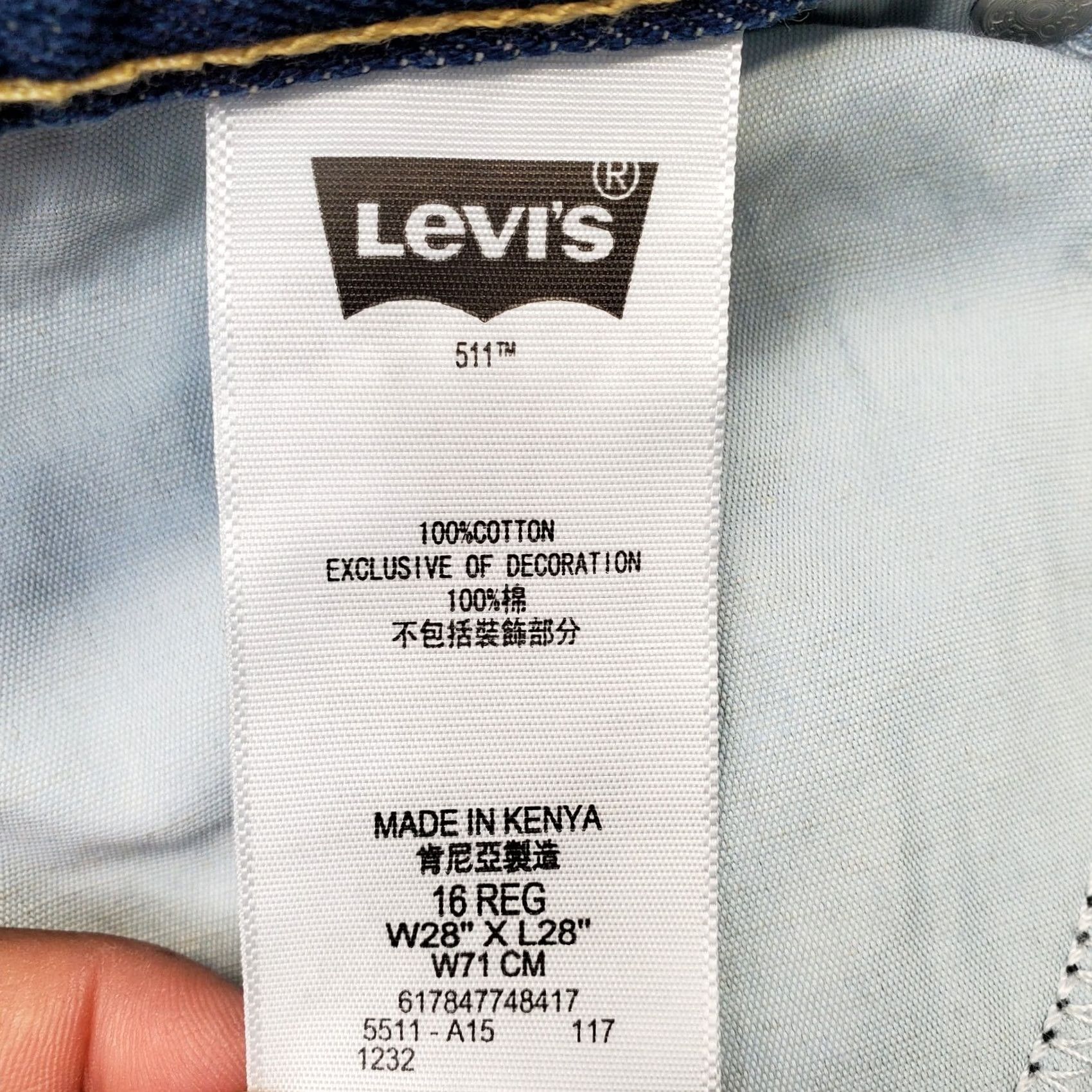 Levi's Levi's 511 Straight Jeans Womens Size 16 Blue Denim Stretch Regular 28" Waist 28.5" Inseam 5-Pocket Distressed? No Red Tab Vintage: No Size 38" / US 16 / IT 52 - 7 Thumbnail